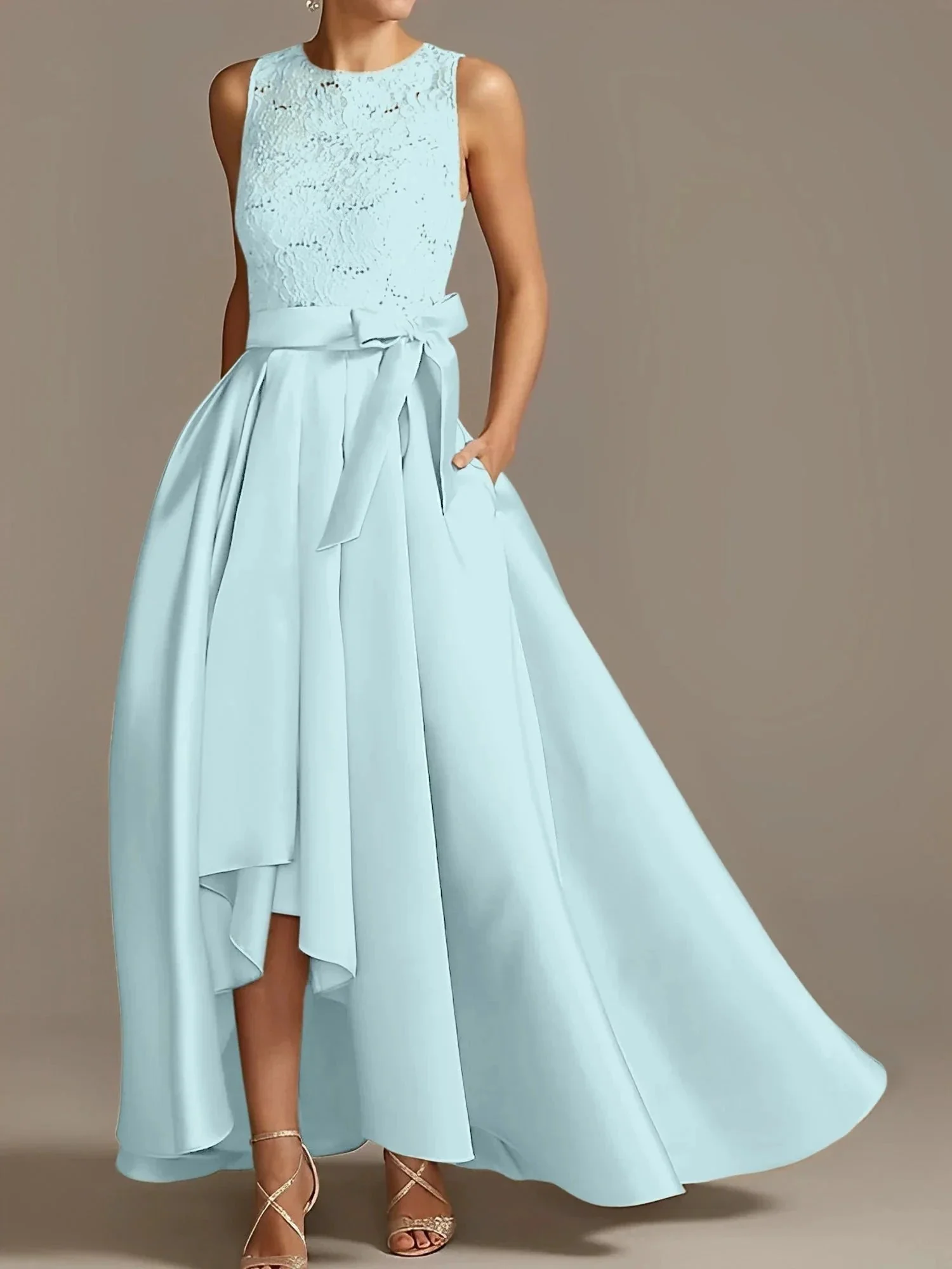 A-Line/Princess Jewel Neck Sleeveless Mother Of The Bride Dresses With Pleats Lace - Image 29