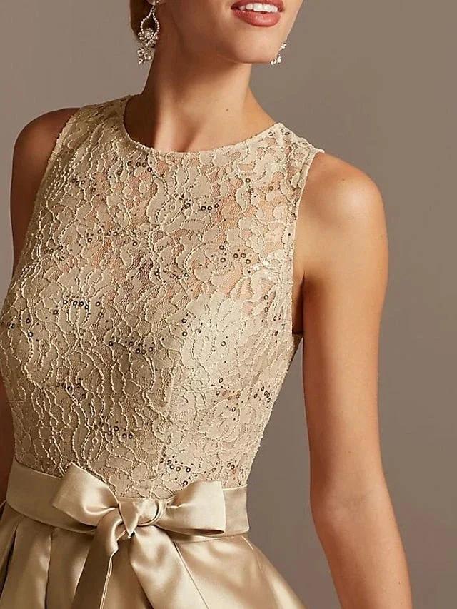 A-Line/Princess Jewel Neck Sleeveless Mother Of The Bride Dresses With Pleats Lace - Image 3