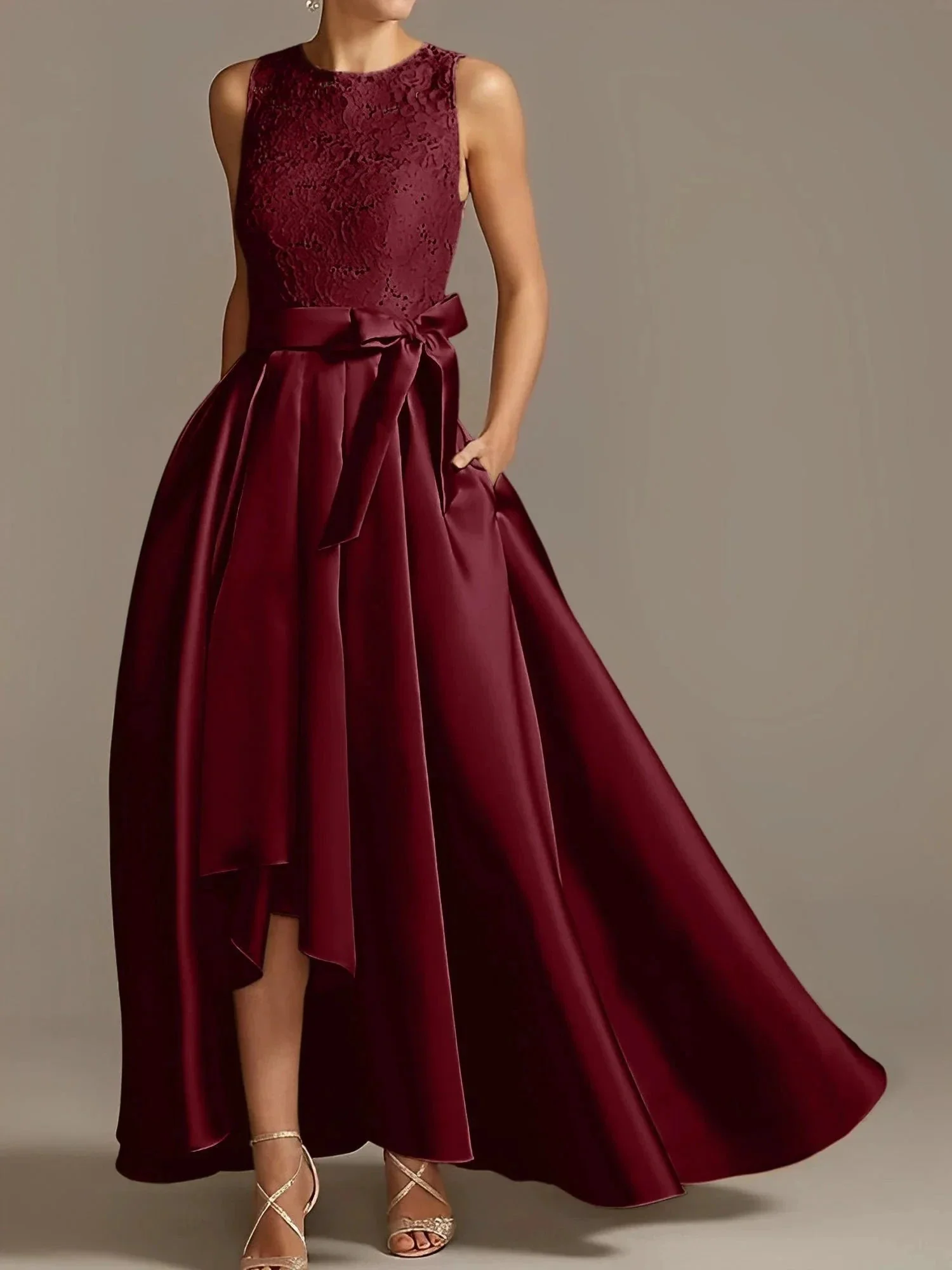 A-Line/Princess Jewel Neck Sleeveless Mother Of The Bride Dresses With Pleats Lace - Image 30