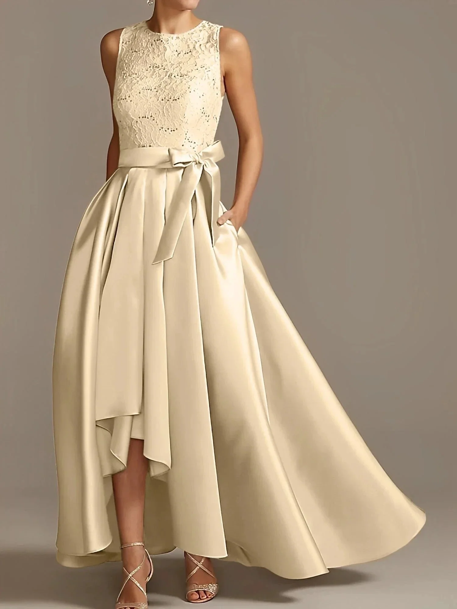 A-Line/Princess Jewel Neck Sleeveless Mother Of The Bride Dresses With Pleats Lace - Image 31