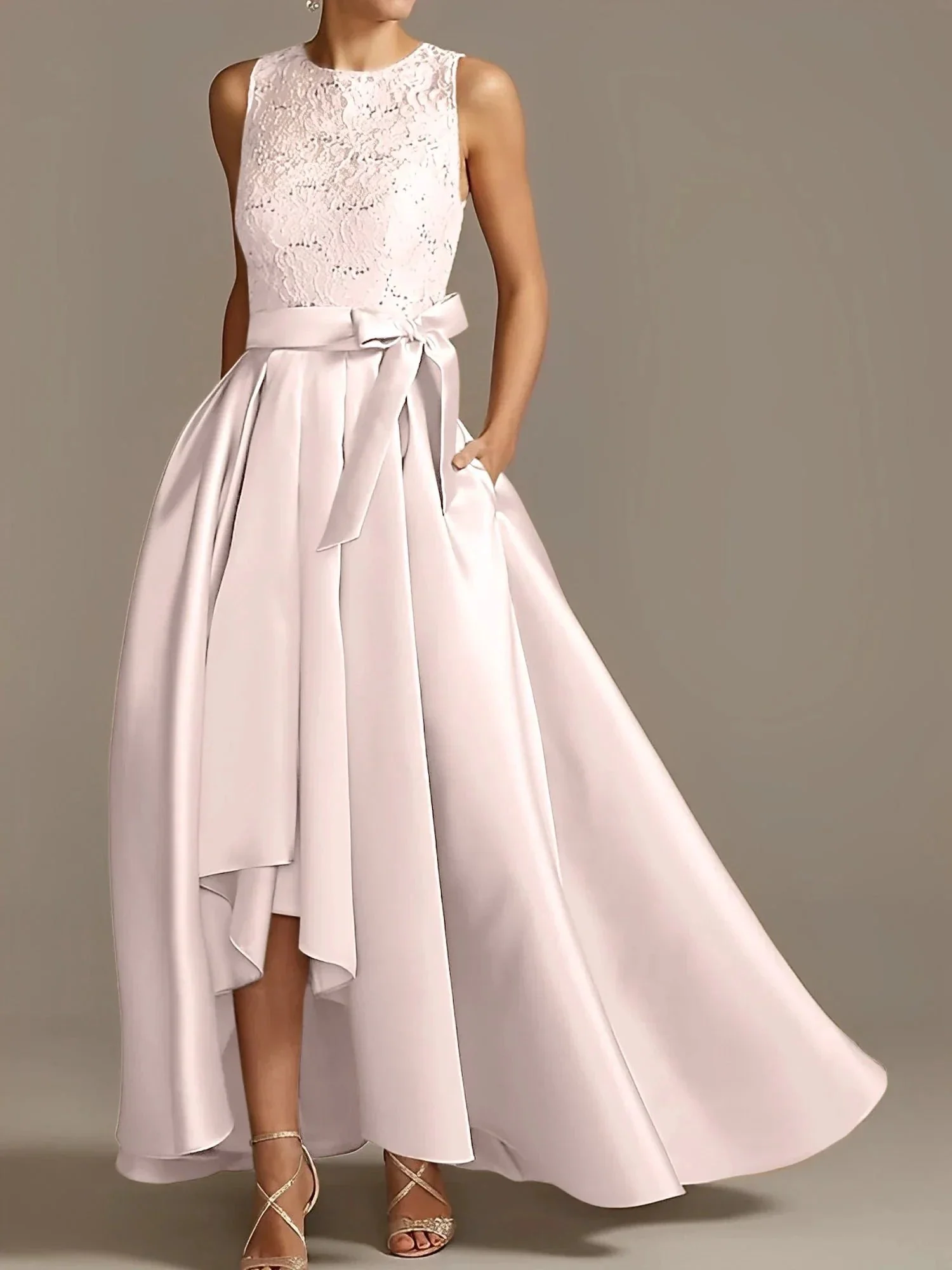 A-Line/Princess Jewel Neck Sleeveless Mother Of The Bride Dresses With Pleats Lace - Image 32