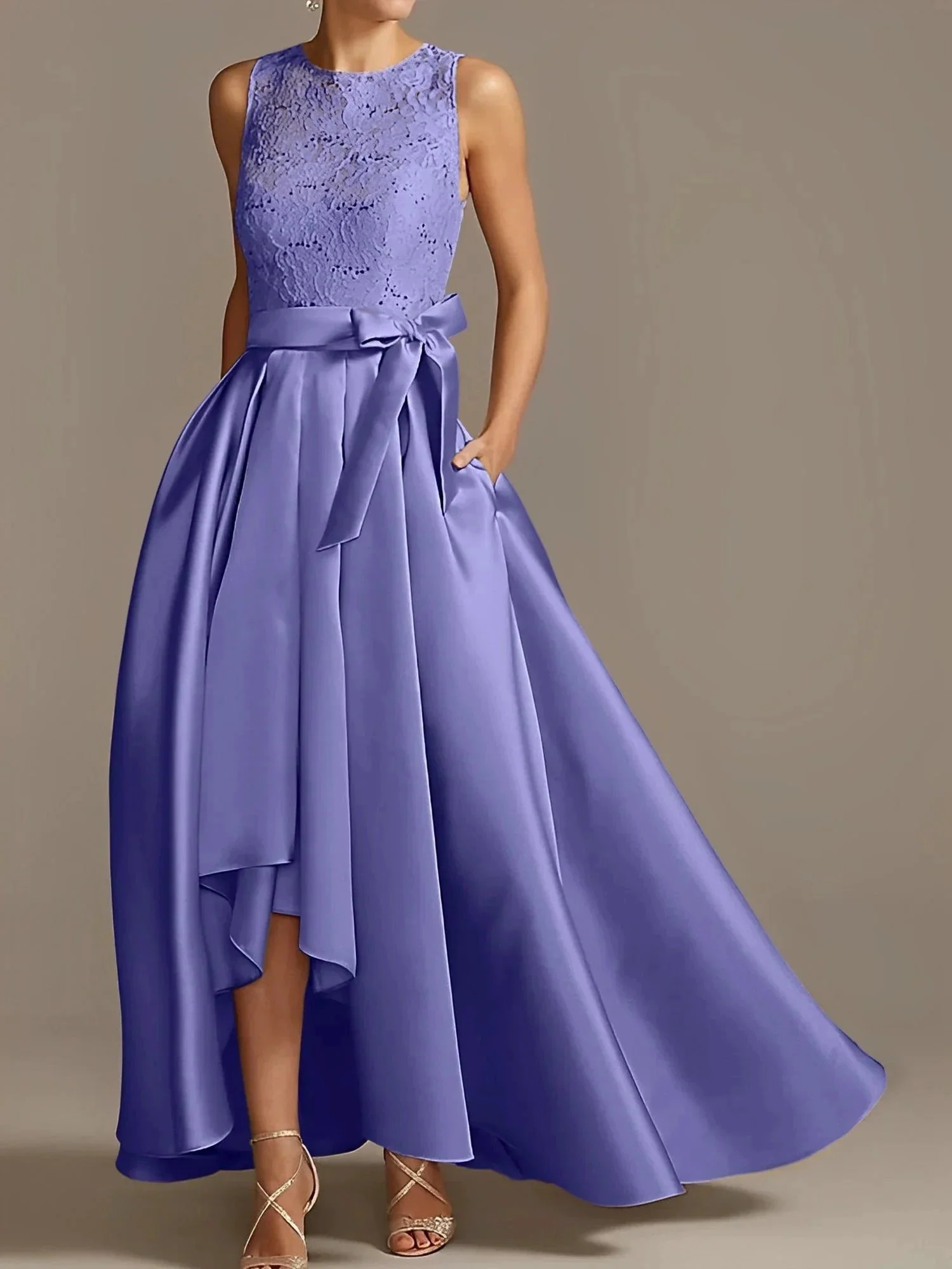 A-Line/Princess Jewel Neck Sleeveless Mother Of The Bride Dresses With Pleats Lace - Image 33