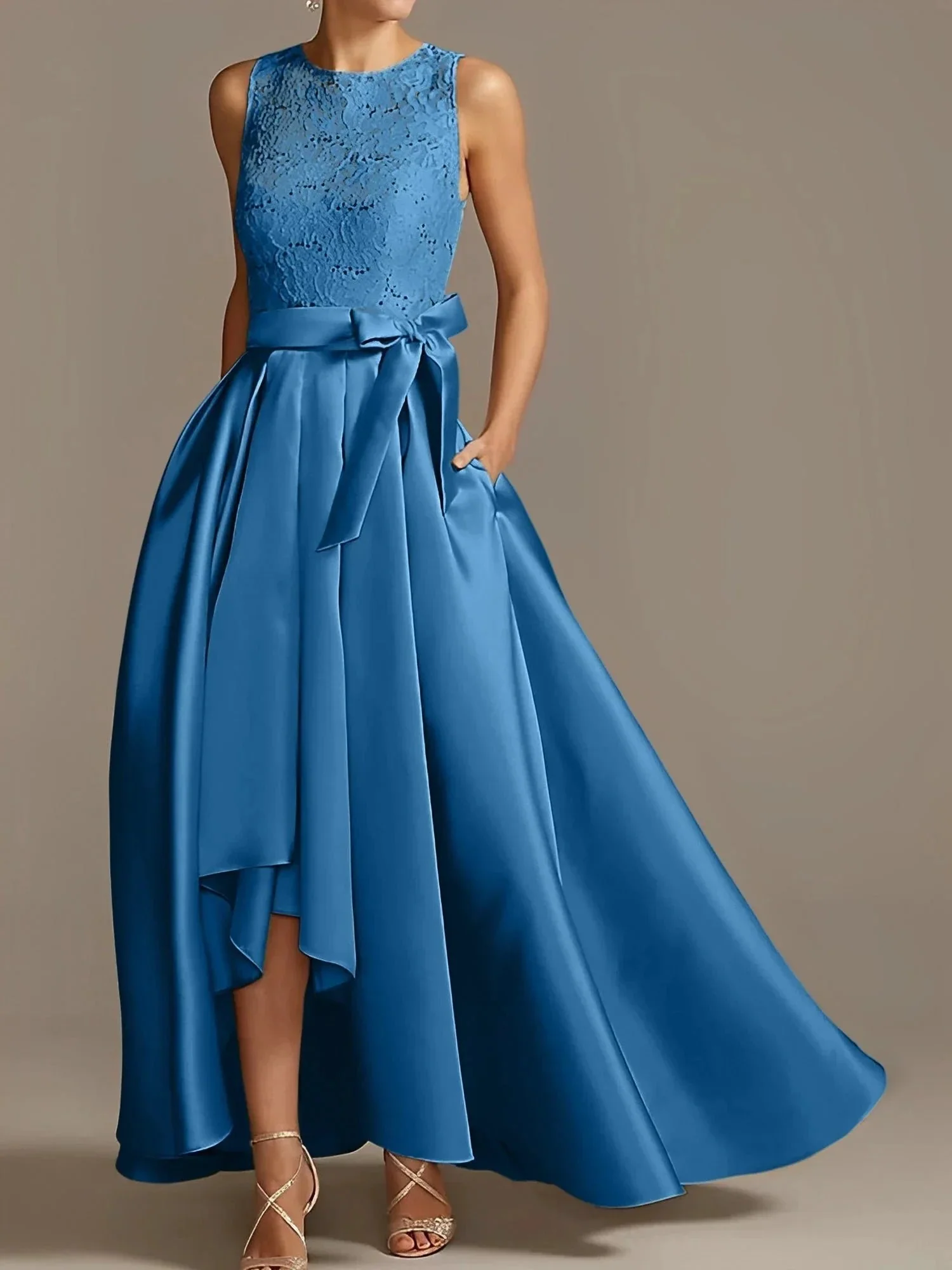 A-Line/Princess Jewel Neck Sleeveless Mother Of The Bride Dresses With Pleats Lace - Image 34