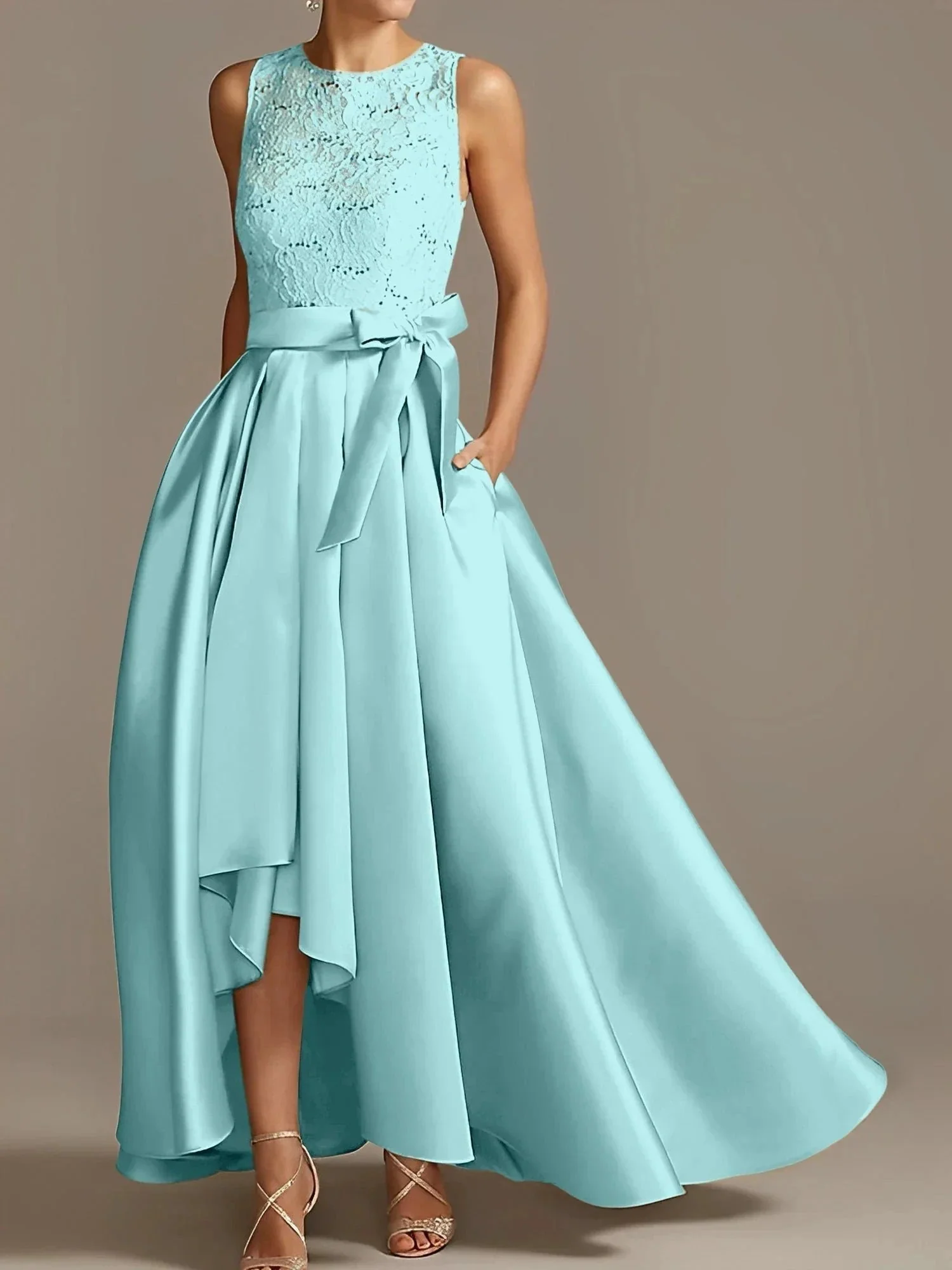 A-Line/Princess Jewel Neck Sleeveless Mother Of The Bride Dresses With Pleats Lace - Image 35