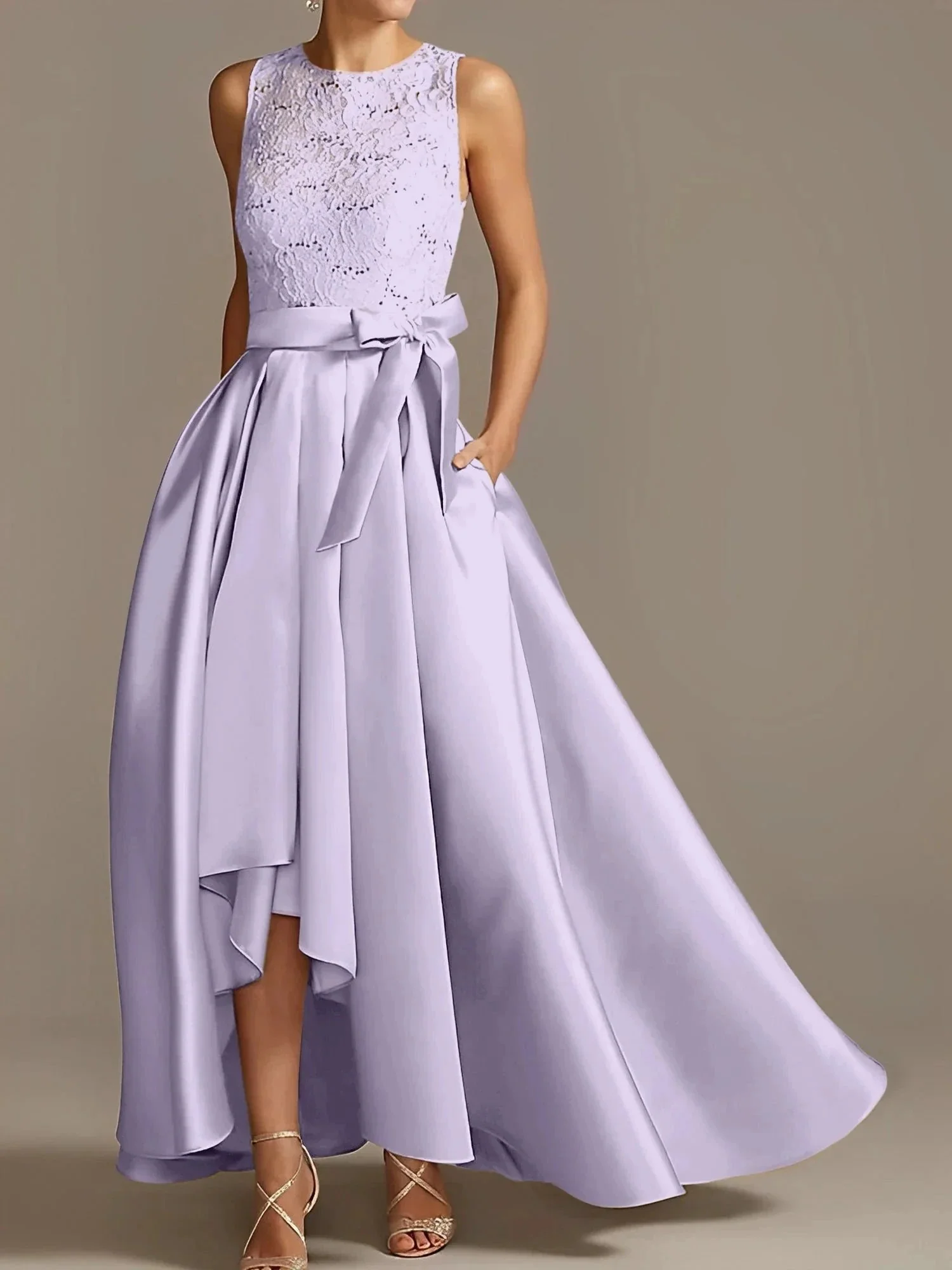 A-Line/Princess Jewel Neck Sleeveless Mother Of The Bride Dresses With Pleats Lace - Image 36