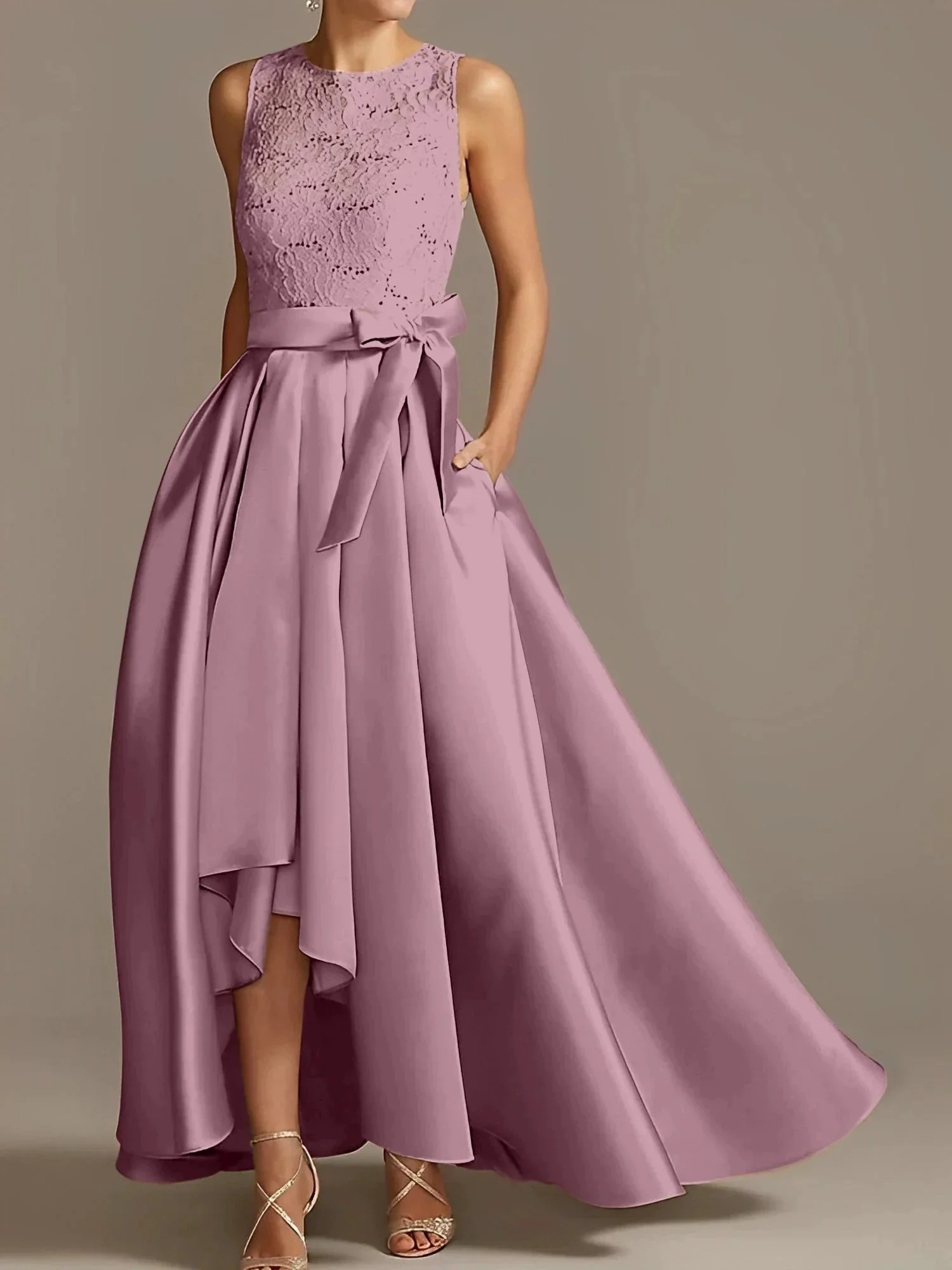 A-Line/Princess Jewel Neck Sleeveless Mother Of The Bride Dresses With Pleats Lace - Image 37