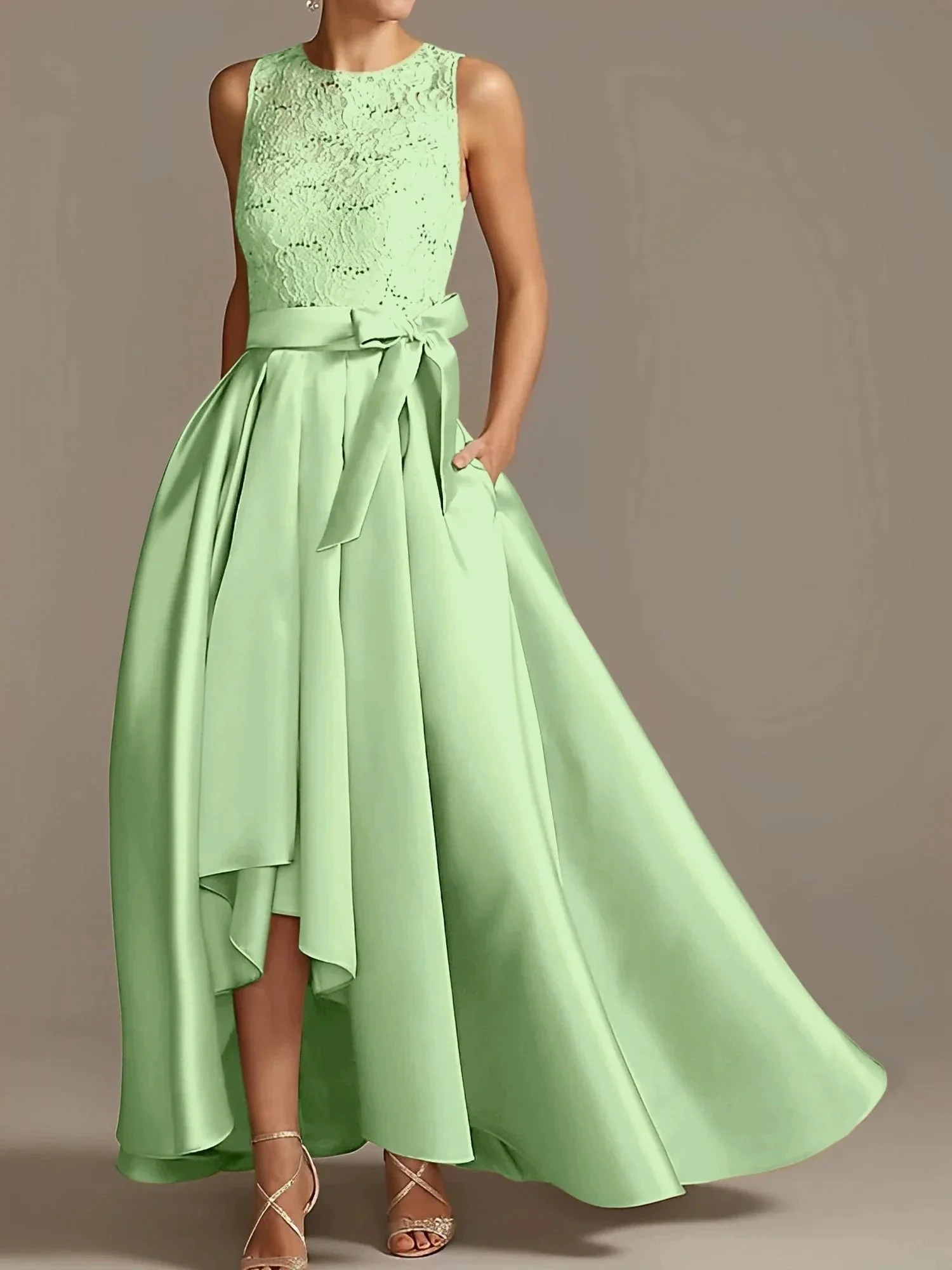 A-Line/Princess Jewel Neck Sleeveless Mother Of The Bride Dresses With Pleats Lace - Image 38