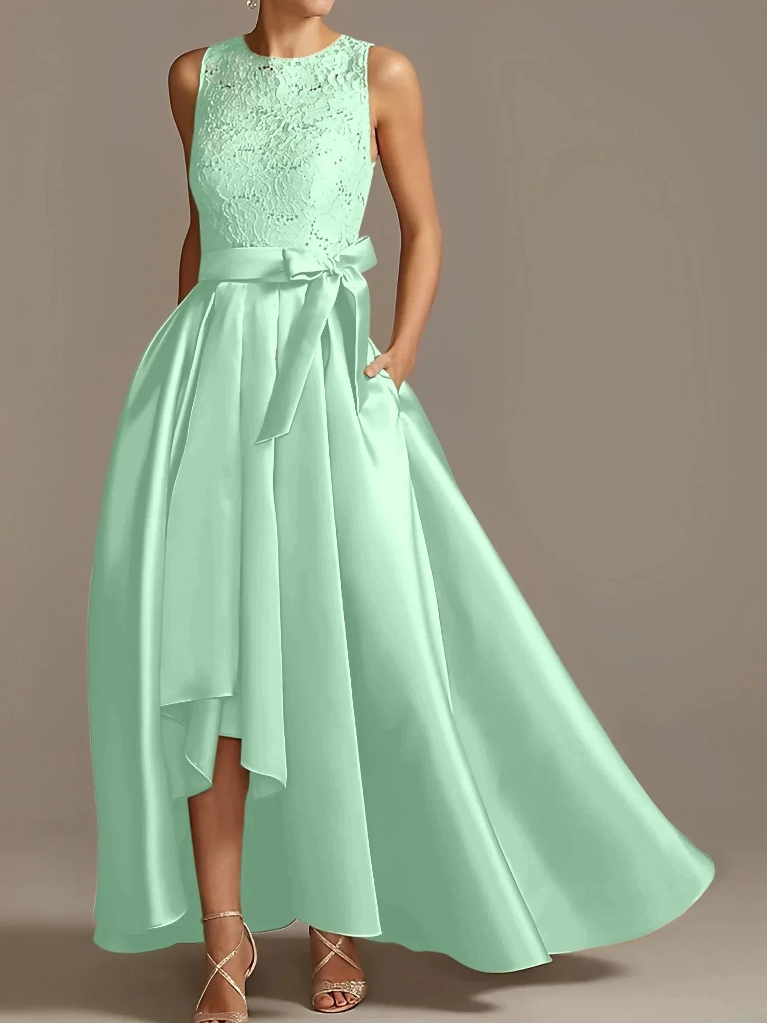A-Line/Princess Jewel Neck Sleeveless Mother Of The Bride Dresses With Pleats Lace - Image 39