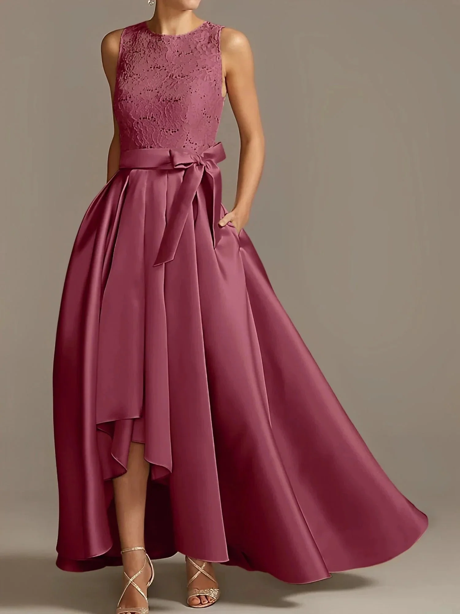 A-Line/Princess Jewel Neck Sleeveless Mother Of The Bride Dresses With Pleats Lace - Image 40