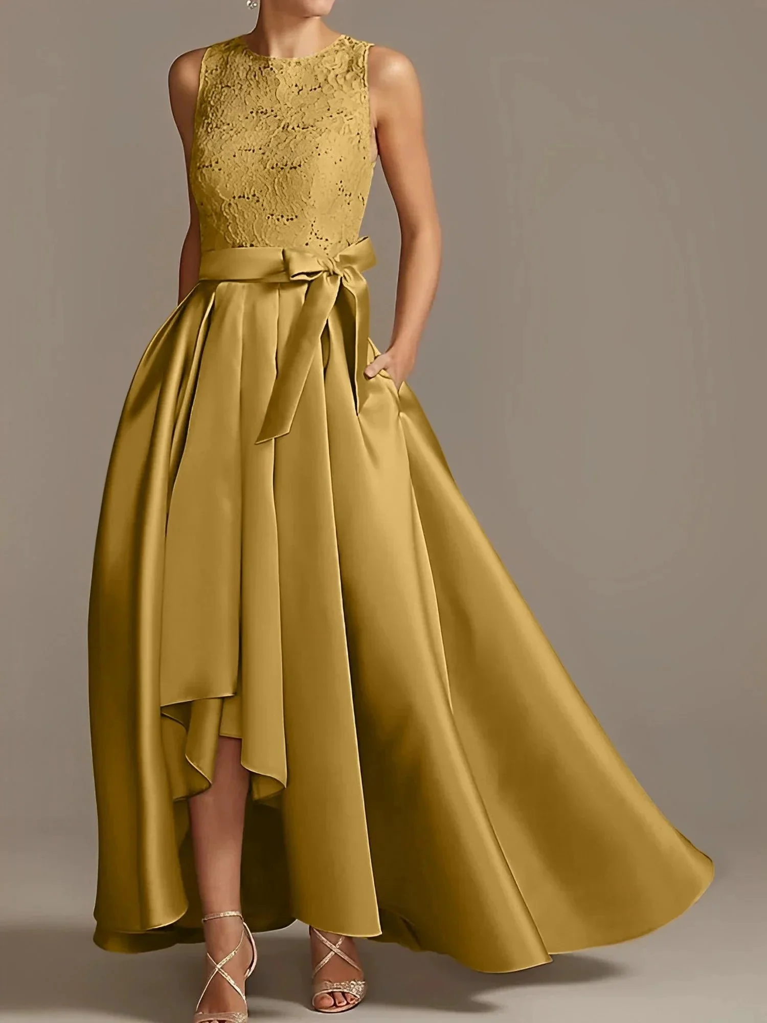 A-Line/Princess Jewel Neck Sleeveless Mother Of The Bride Dresses With Pleats Lace - Image 41