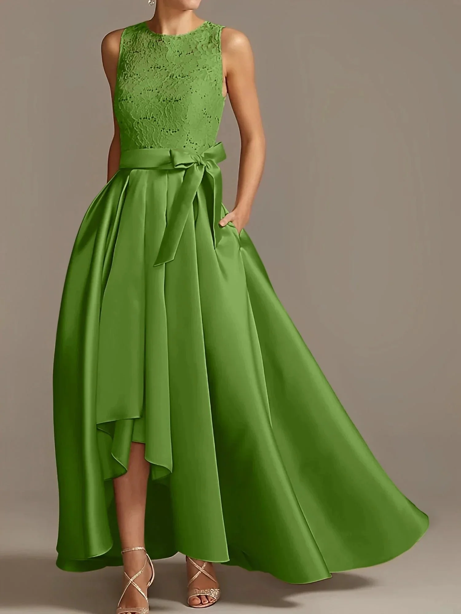 A-Line/Princess Jewel Neck Sleeveless Mother Of The Bride Dresses With Pleats Lace - Image 44