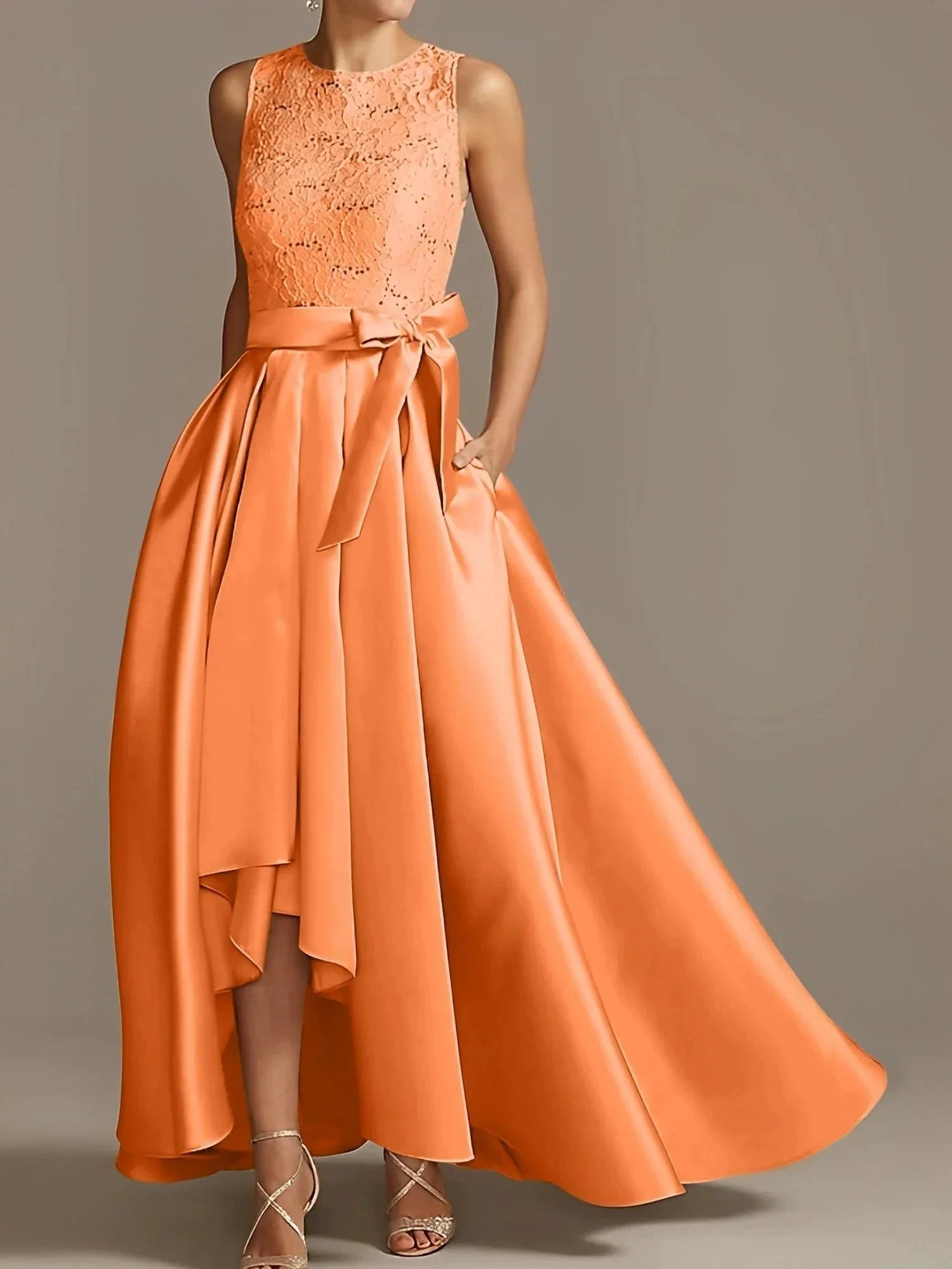 A-Line/Princess Jewel Neck Sleeveless Mother Of The Bride Dresses With Pleats Lace - Image 45