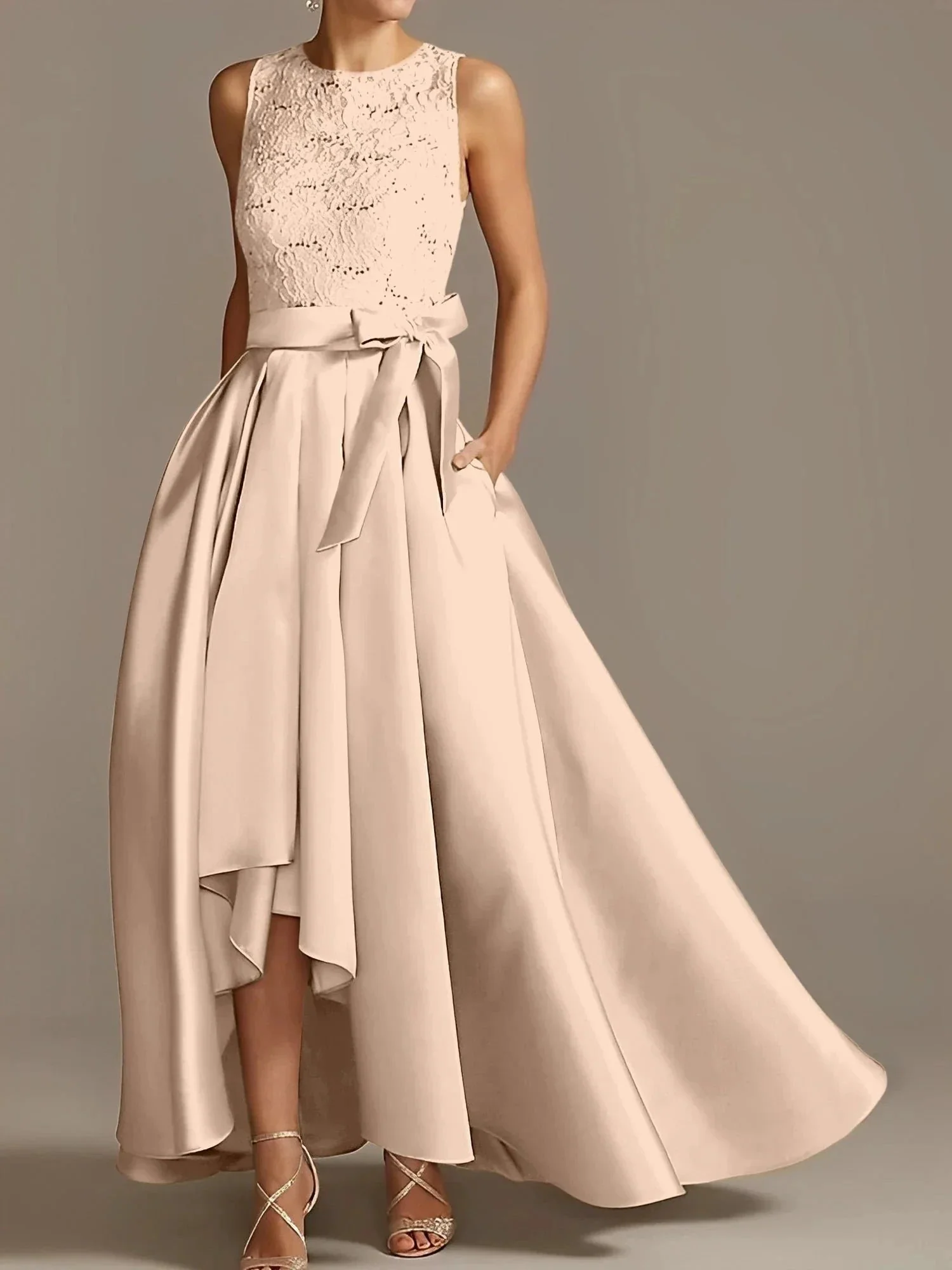 A-Line/Princess Jewel Neck Sleeveless Mother Of The Bride Dresses With Pleats Lace - Image 47