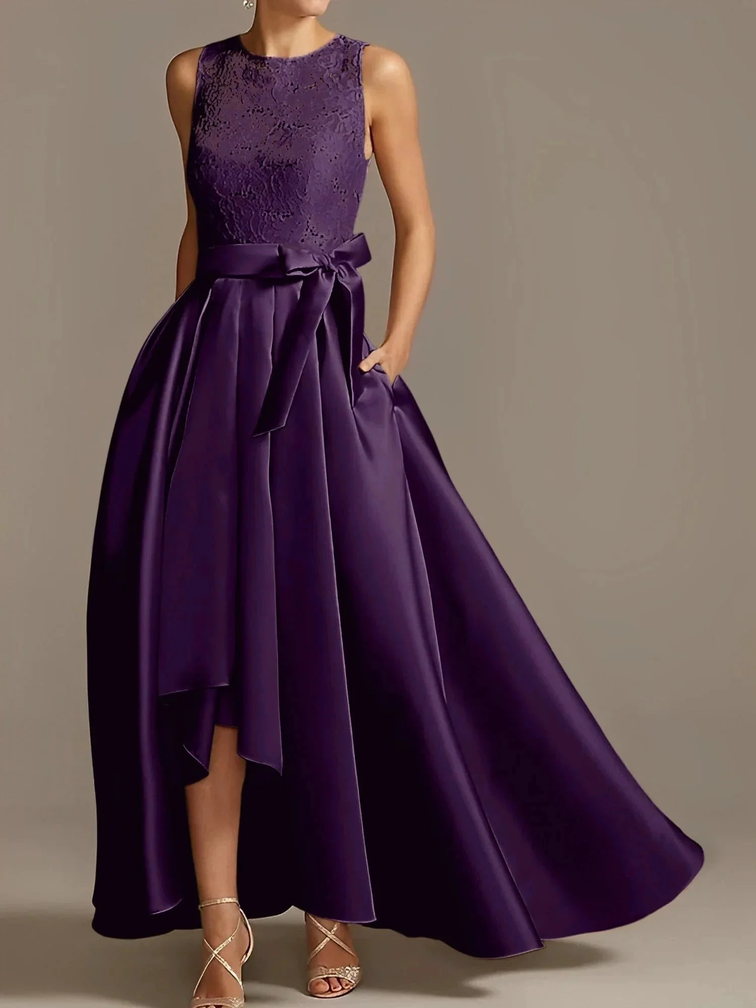 A-Line/Princess Jewel Neck Sleeveless Mother Of The Bride Dresses With Pleats Lace - Image 49