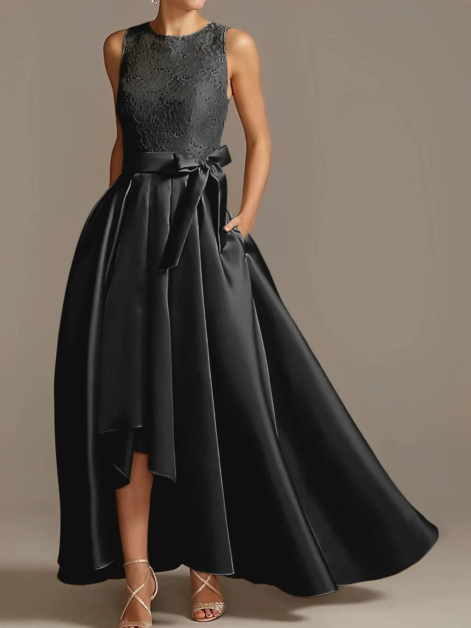 A-Line/Princess Jewel Neck Sleeveless Mother Of The Bride Dresses With Pleats Lace - Image 5