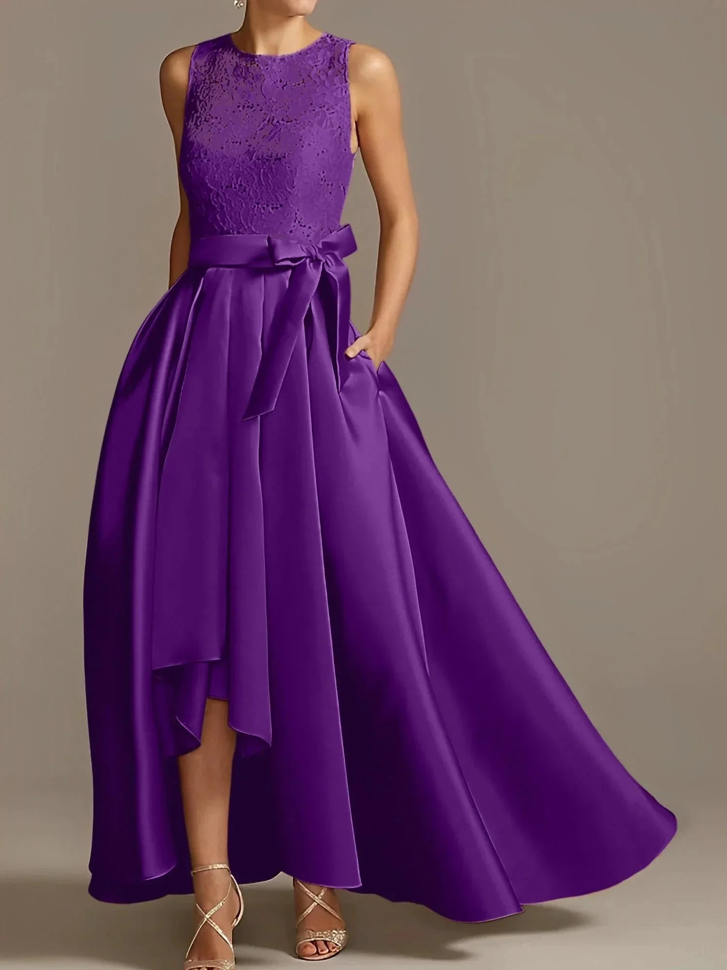 A-Line/Princess Jewel Neck Sleeveless Mother Of The Bride Dresses With Pleats Lace - Image 50