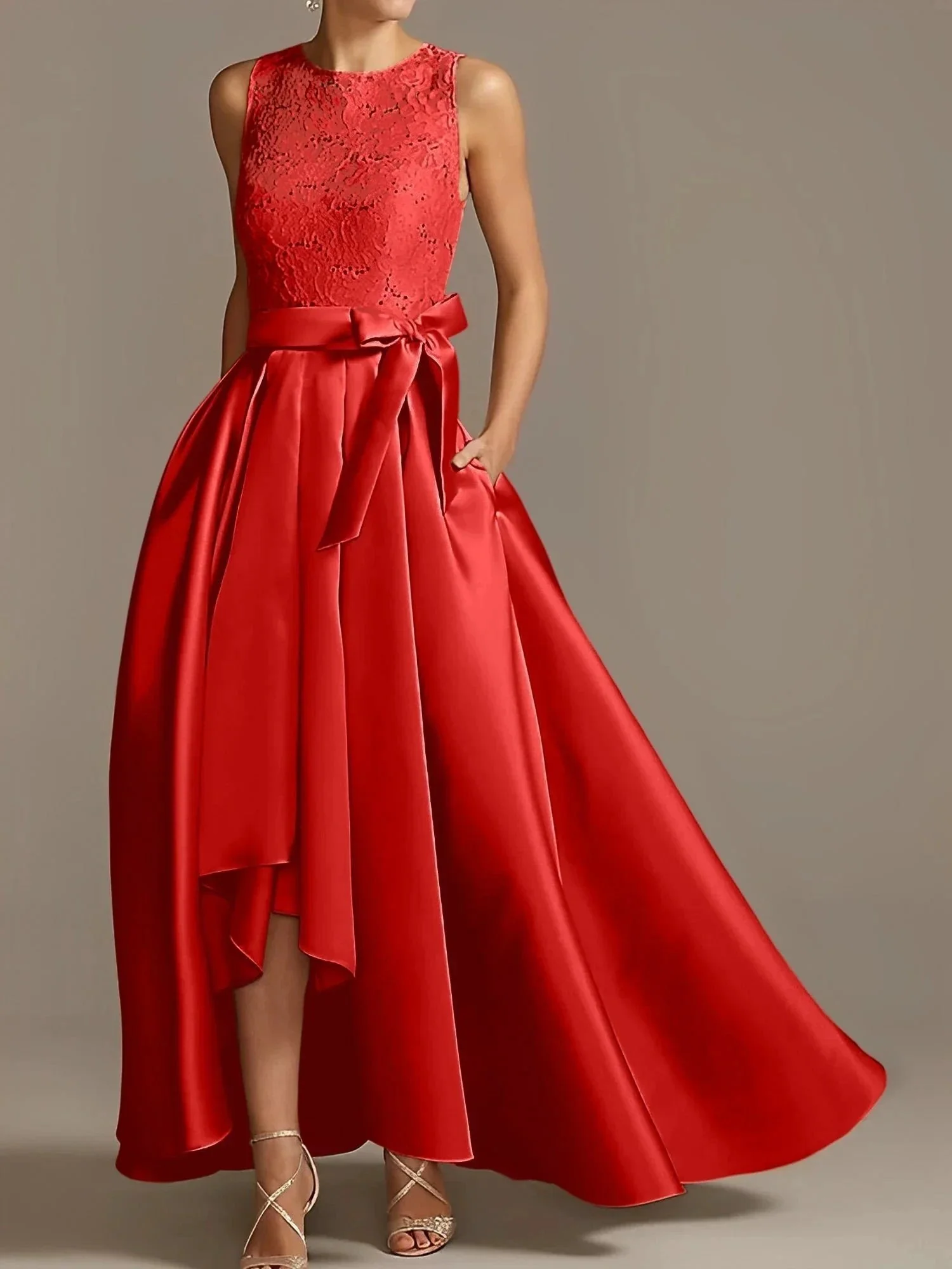 A-Line/Princess Jewel Neck Sleeveless Mother Of The Bride Dresses With Pleats Lace - Image 51