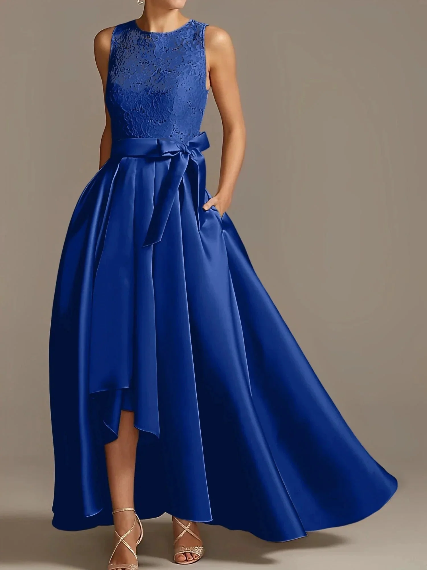 A-Line/Princess Jewel Neck Sleeveless Mother Of The Bride Dresses With Pleats Lace - Image 52