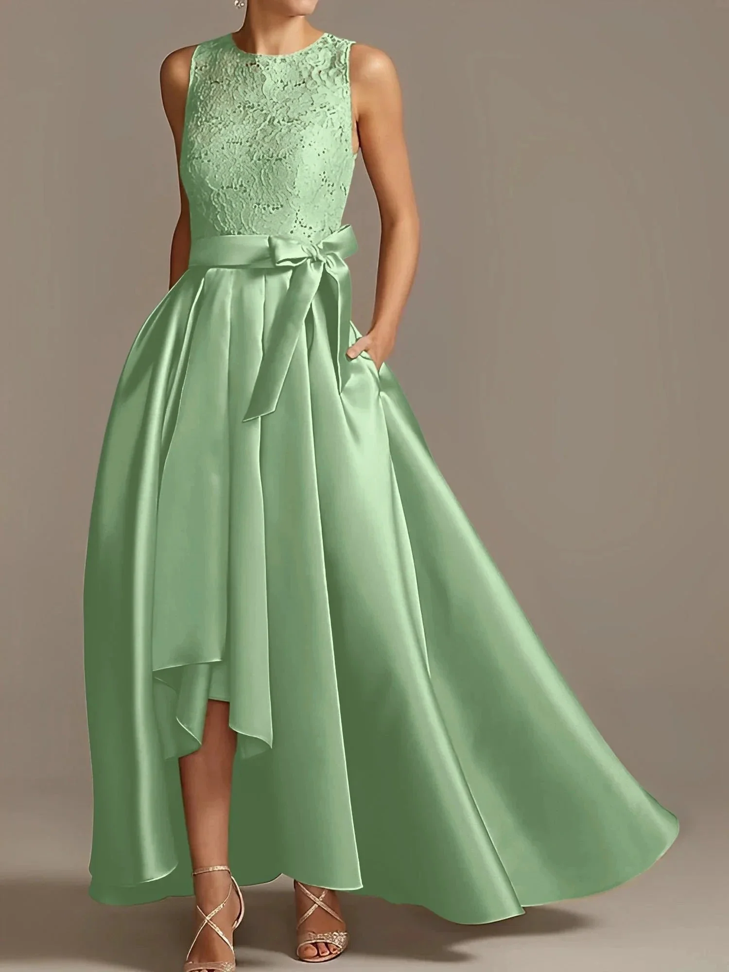 A-Line/Princess Jewel Neck Sleeveless Mother Of The Bride Dresses With Pleats Lace - Image 54