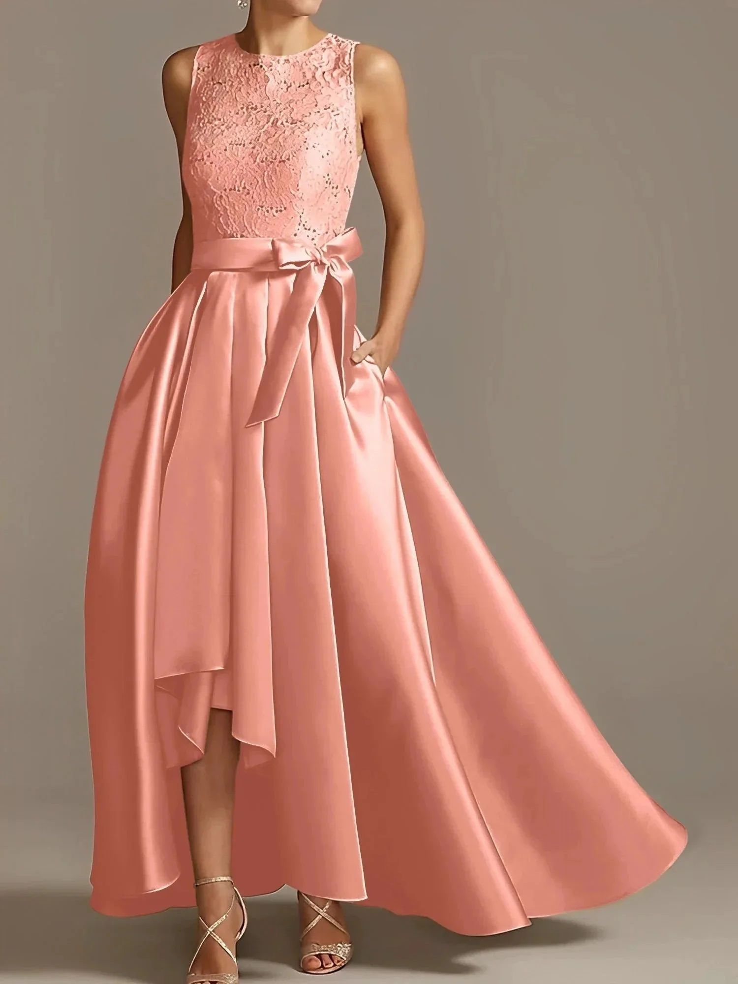 A-Line/Princess Jewel Neck Sleeveless Mother Of The Bride Dresses With Pleats Lace - Image 55