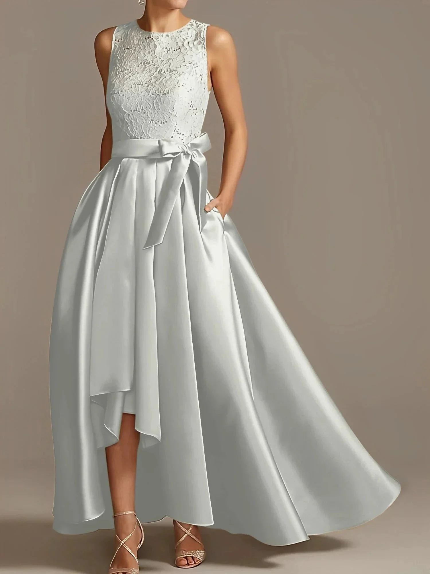 A-Line/Princess Jewel Neck Sleeveless Mother Of The Bride Dresses With Pleats Lace - Image 56
