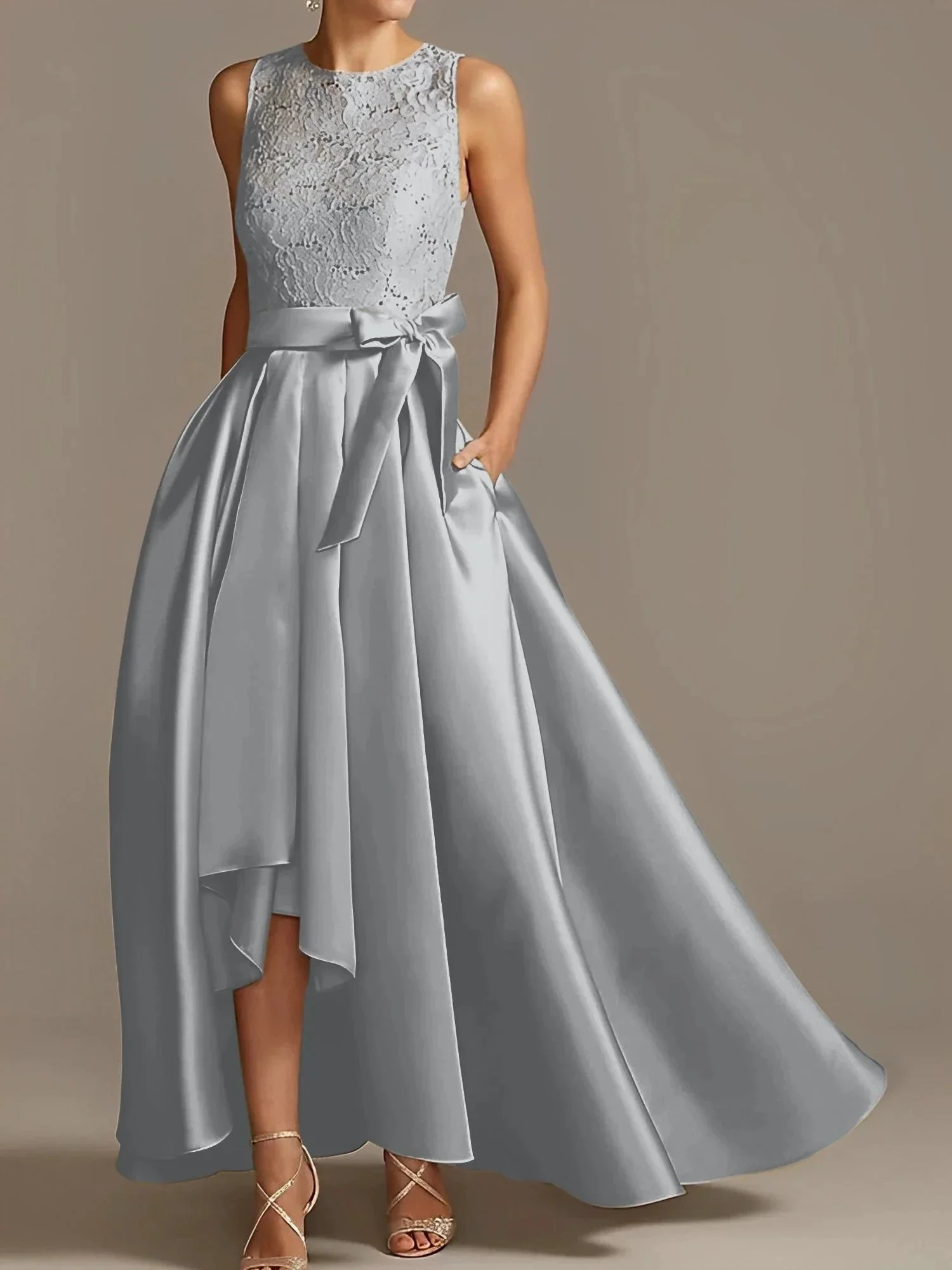 A-Line/Princess Jewel Neck Sleeveless Mother Of The Bride Dresses With Pleats Lace - Image 57
