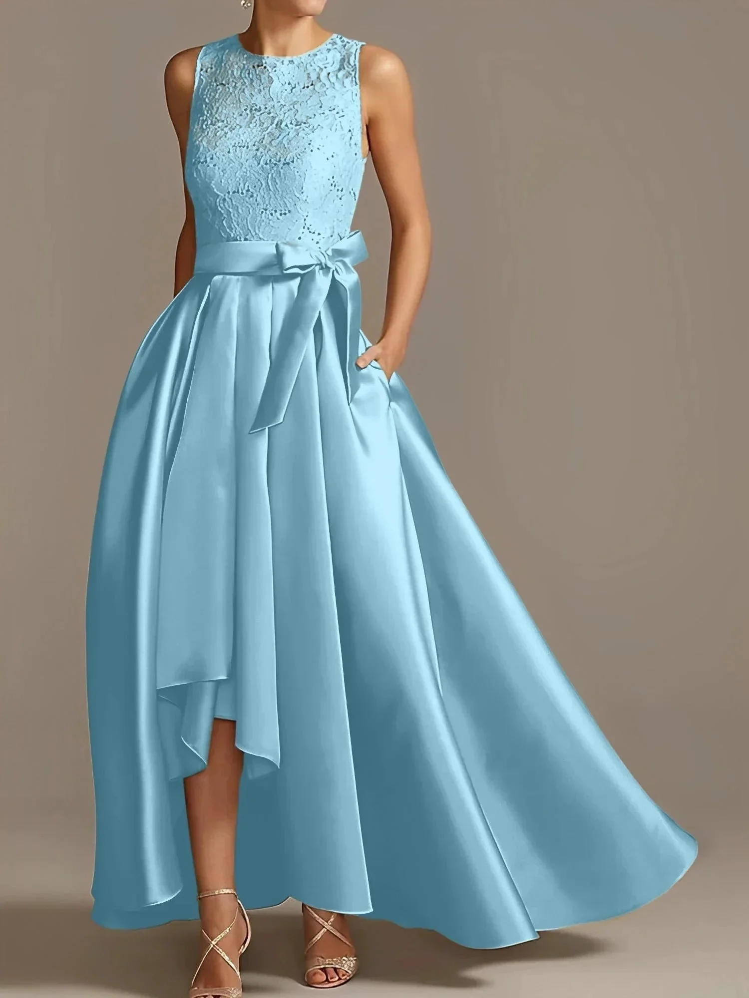 A-Line/Princess Jewel Neck Sleeveless Mother Of The Bride Dresses With Pleats Lace - Image 58
