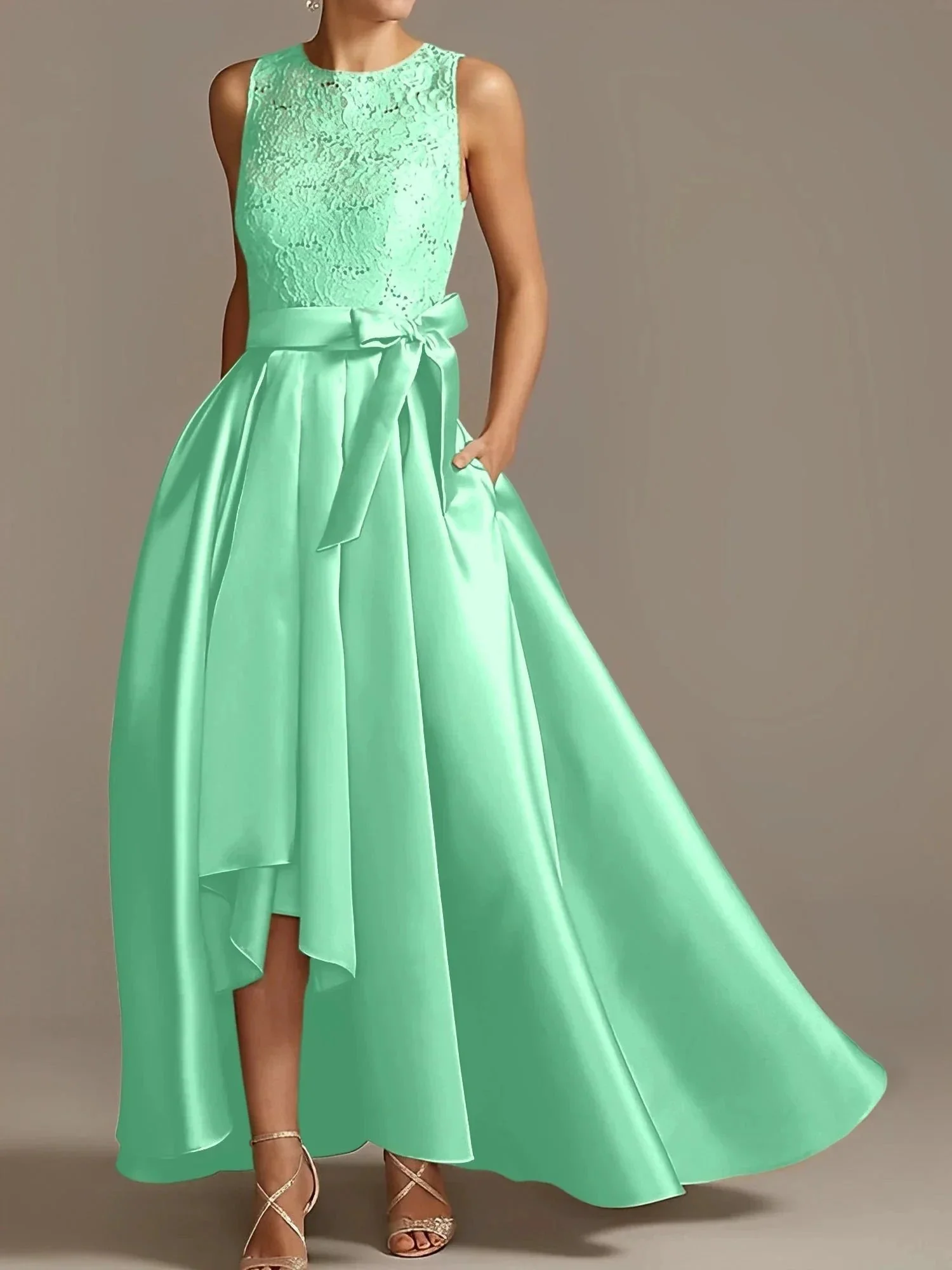 A-Line/Princess Jewel Neck Sleeveless Mother Of The Bride Dresses With Pleats Lace - Image 59