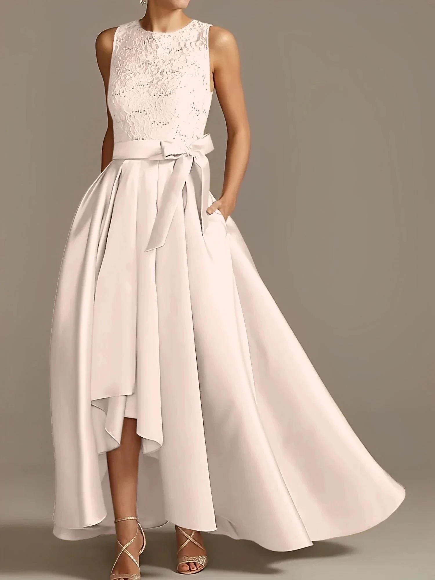 A-Line/Princess Jewel Neck Sleeveless Mother Of The Bride Dresses With Pleats Lace - Image 6