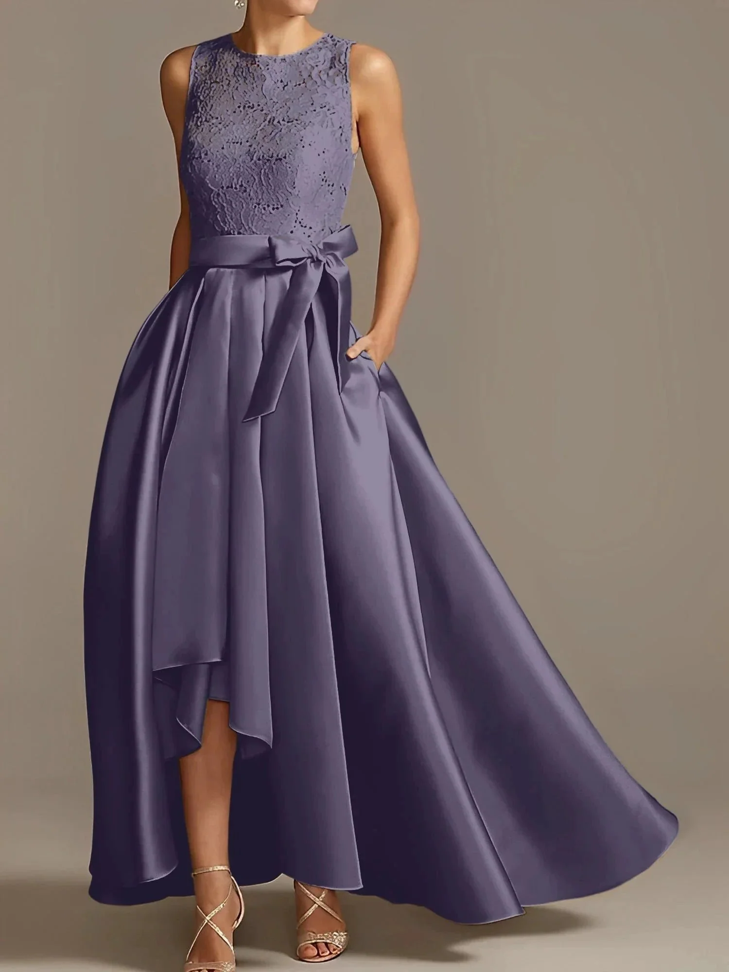 A-Line/Princess Jewel Neck Sleeveless Mother Of The Bride Dresses With Pleats Lace - Image 61