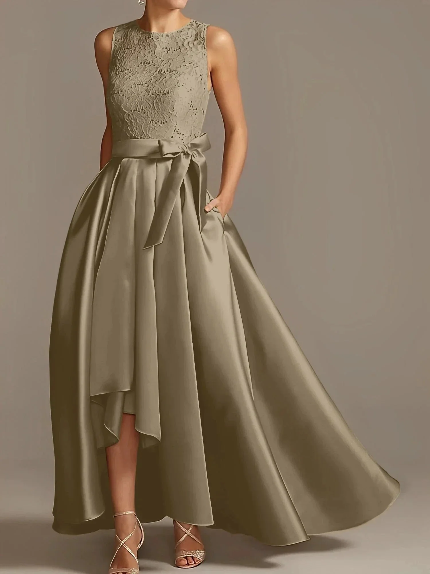 A-Line/Princess Jewel Neck Sleeveless Mother Of The Bride Dresses With Pleats Lace - Image 62