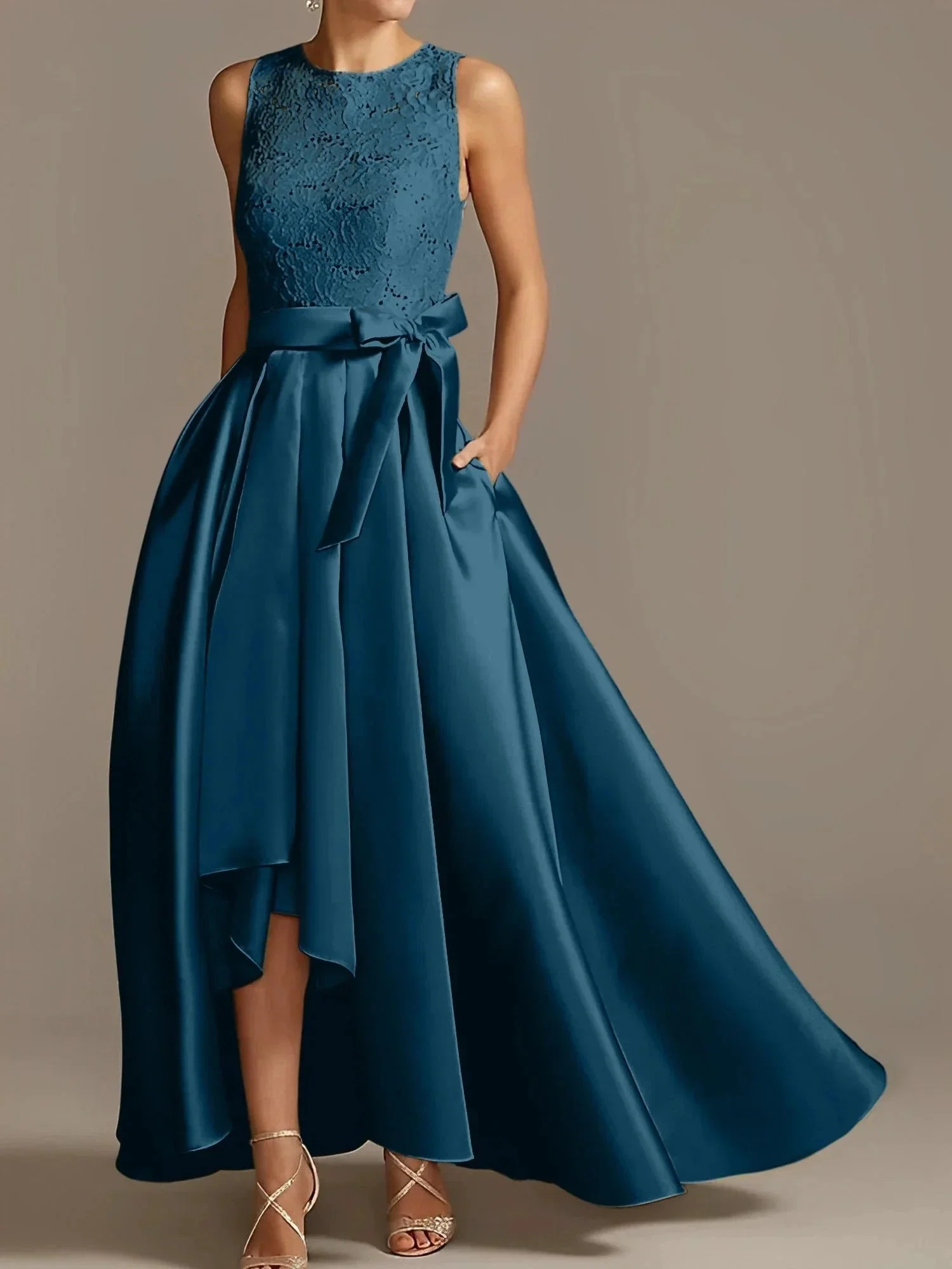 A-Line/Princess Jewel Neck Sleeveless Mother Of The Bride Dresses With Pleats Lace - Image 63