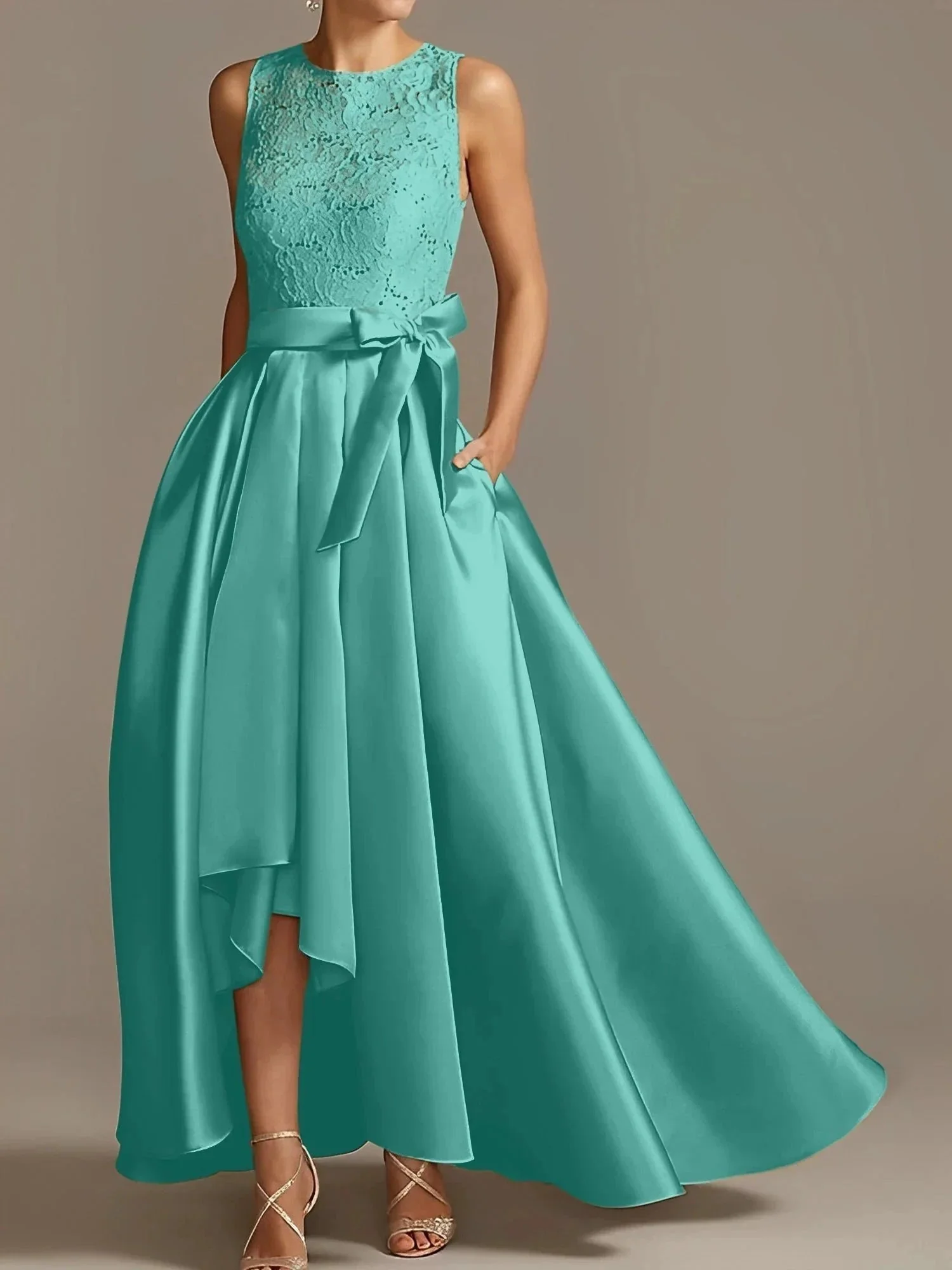 A-Line/Princess Jewel Neck Sleeveless Mother Of The Bride Dresses With Pleats Lace - Image 64