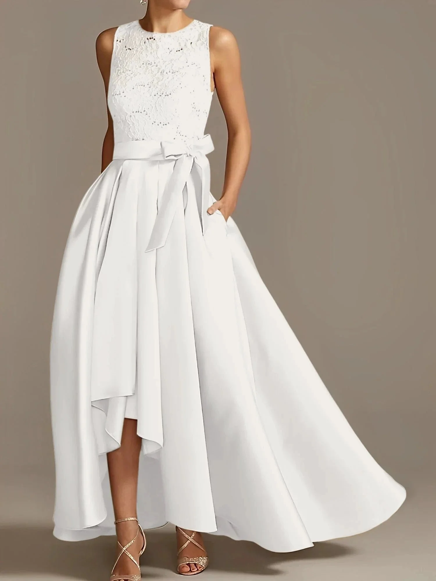 A-Line/Princess Jewel Neck Sleeveless Mother Of The Bride Dresses With Pleats Lace - Image 65