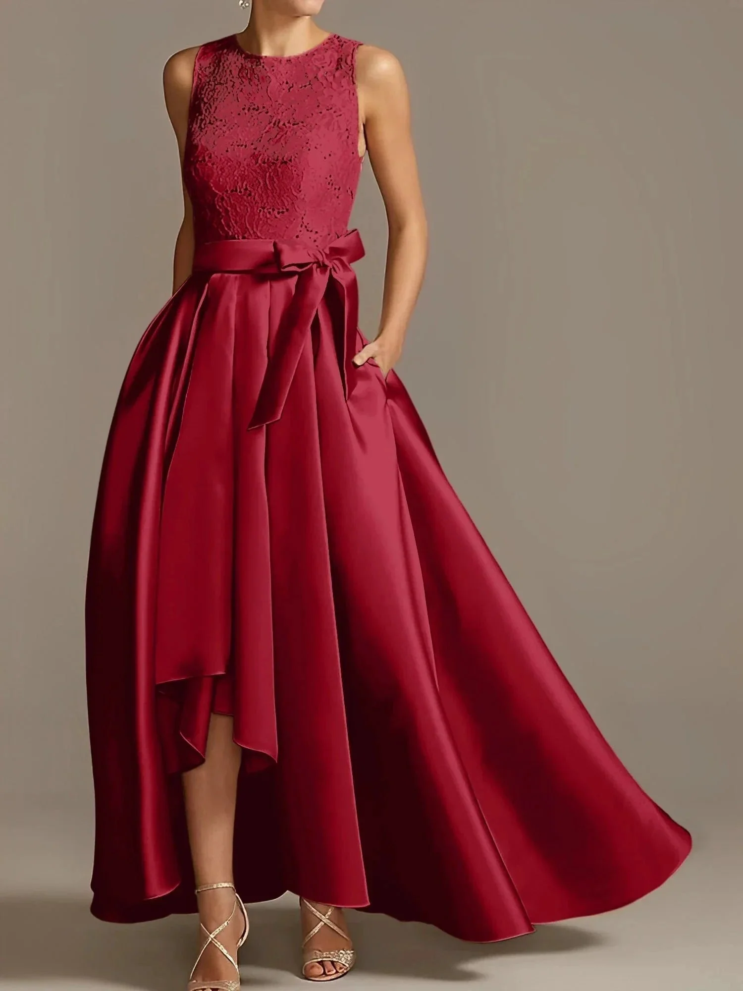 A-Line/Princess Jewel Neck Sleeveless Mother Of The Bride Dresses With Pleats Lace - Image 66