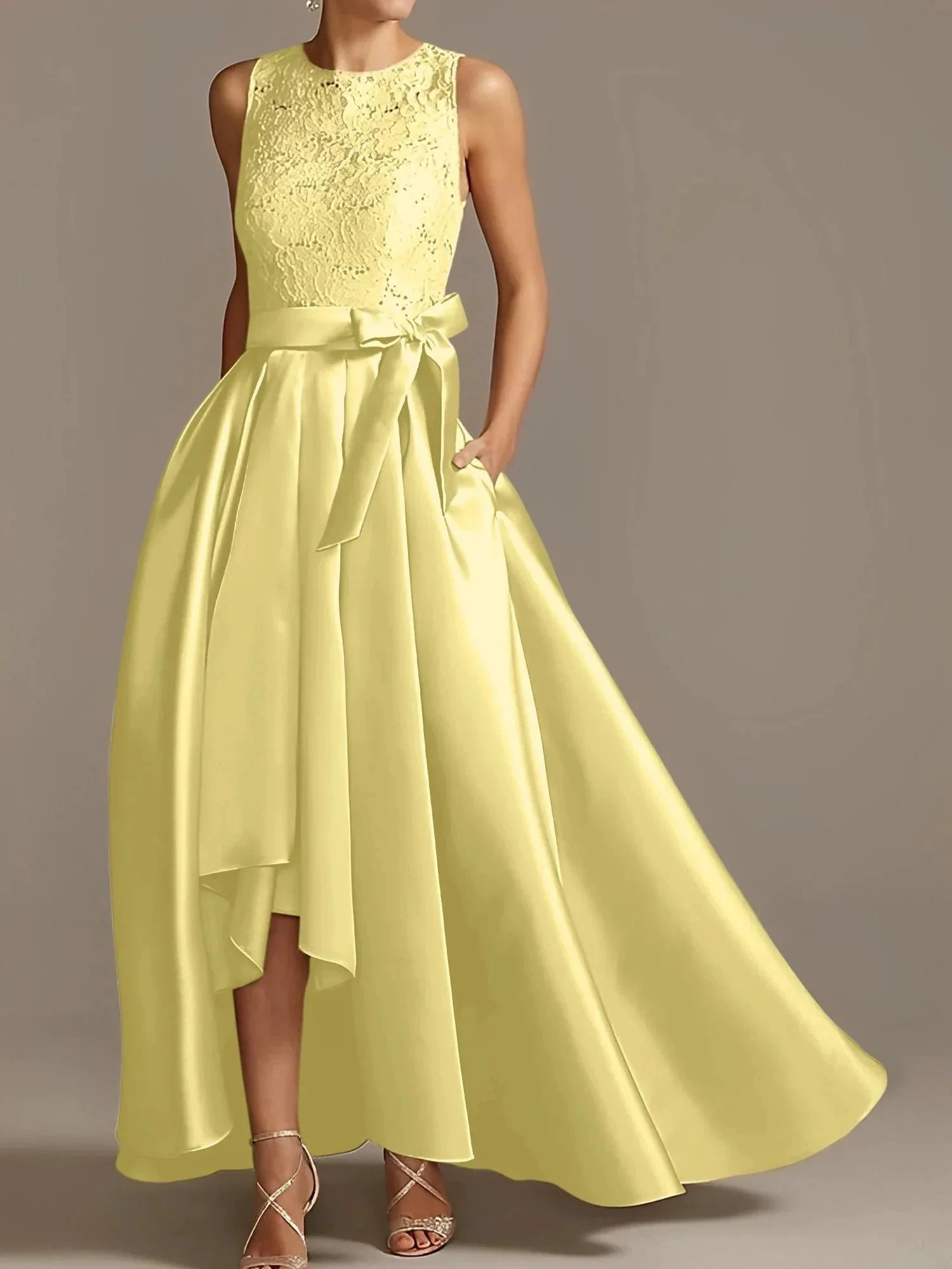 A-Line/Princess Jewel Neck Sleeveless Mother Of The Bride Dresses With Pleats Lace - Image 67