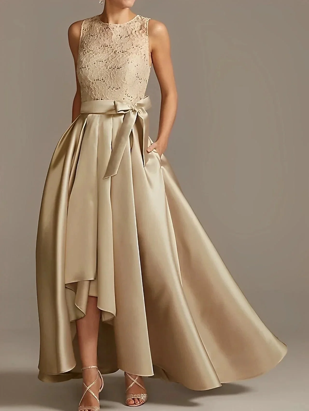 A-Line/Princess Jewel Neck Sleeveless Mother Of The Bride Dresses With Pleats Lace - Image 68