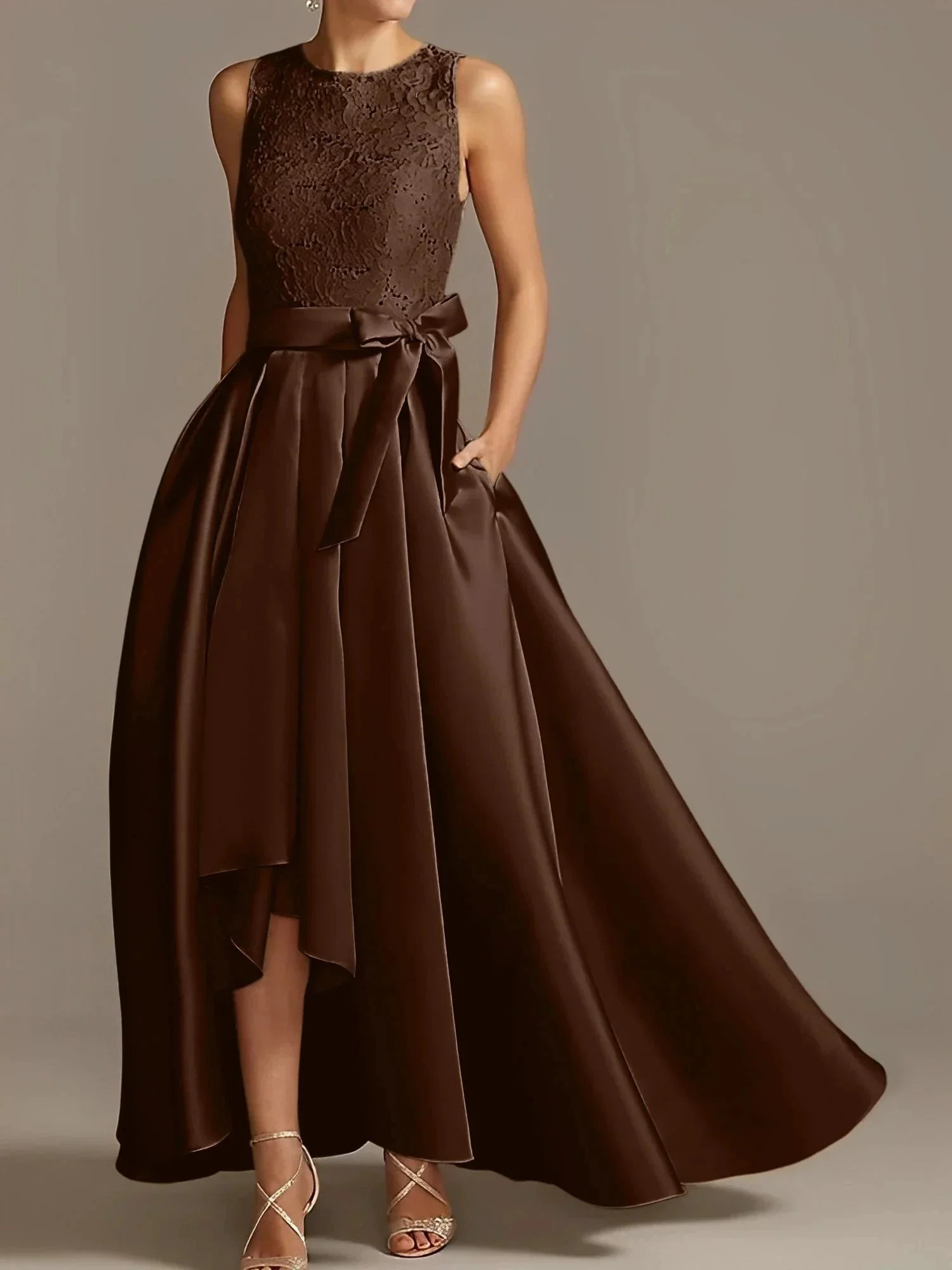 A-Line/Princess Jewel Neck Sleeveless Mother Of The Bride Dresses With Pleats Lace - Image 7