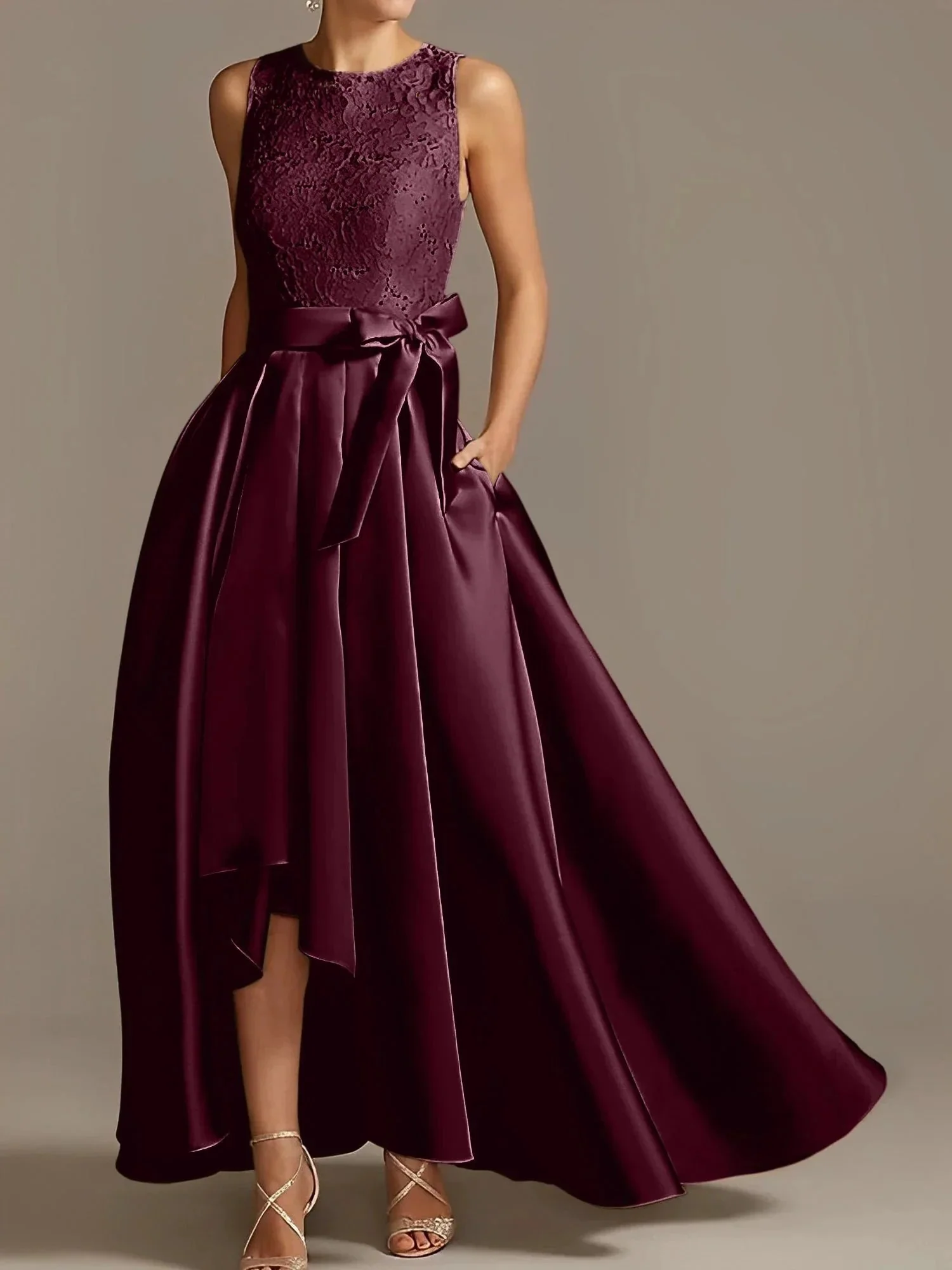 A-Line/Princess Jewel Neck Sleeveless Mother Of The Bride Dresses With Pleats Lace - Image 8