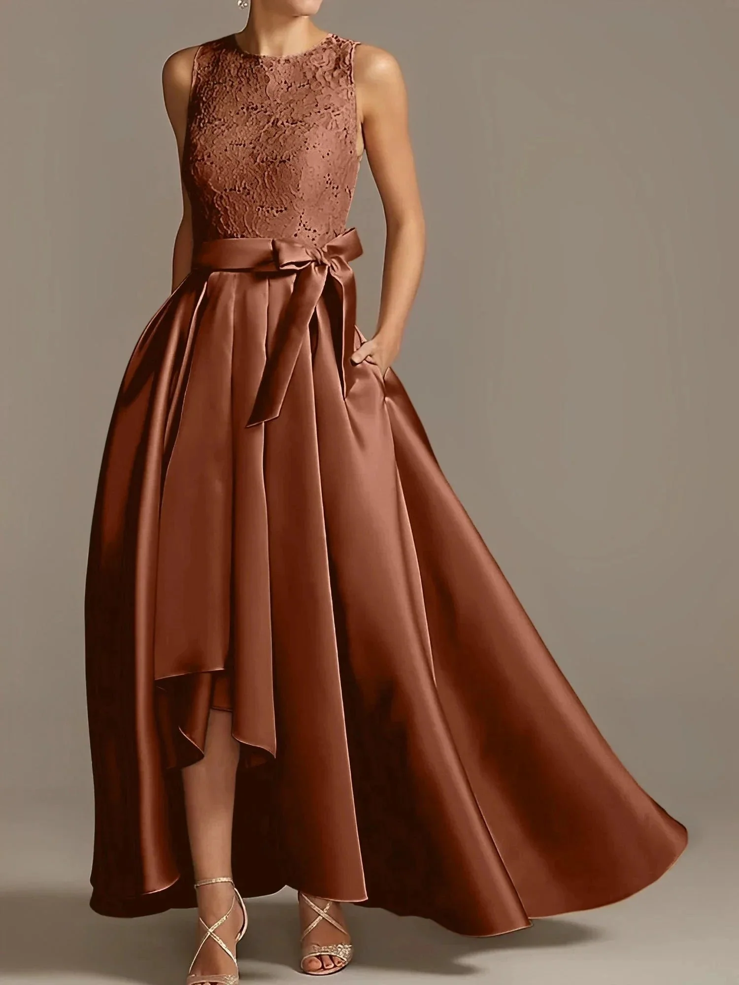 A-Line/Princess Jewel Neck Sleeveless Mother Of The Bride Dresses With Pleats Lace - Image 9