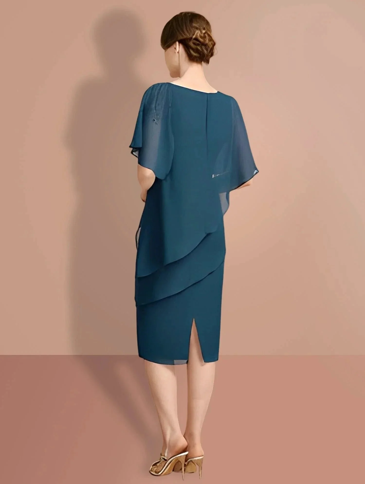 Sheath/Column Knee-Length Short Sleeves Mother of the Bride Dresses - Image 2