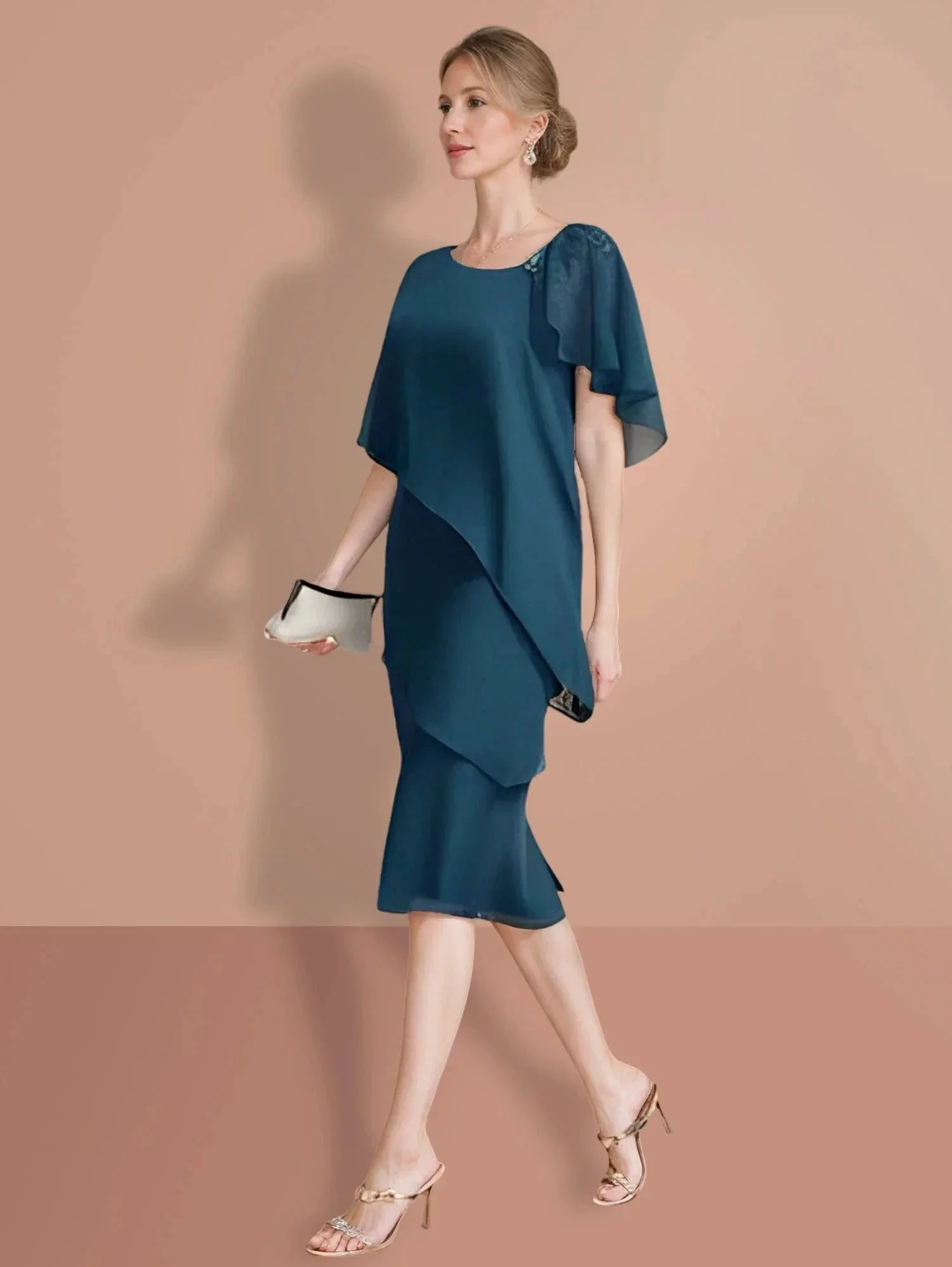 Sheath/Column Knee-Length Short Sleeves Mother of the Bride Dresses - Image 4