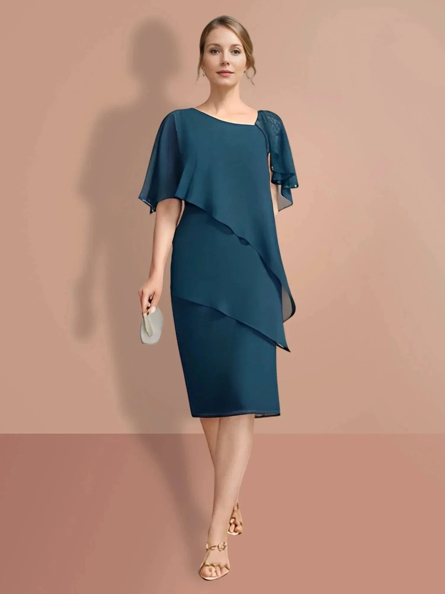 Sheath/Column Knee-Length Short Sleeves Mother of the Bride Dresses - Image 6