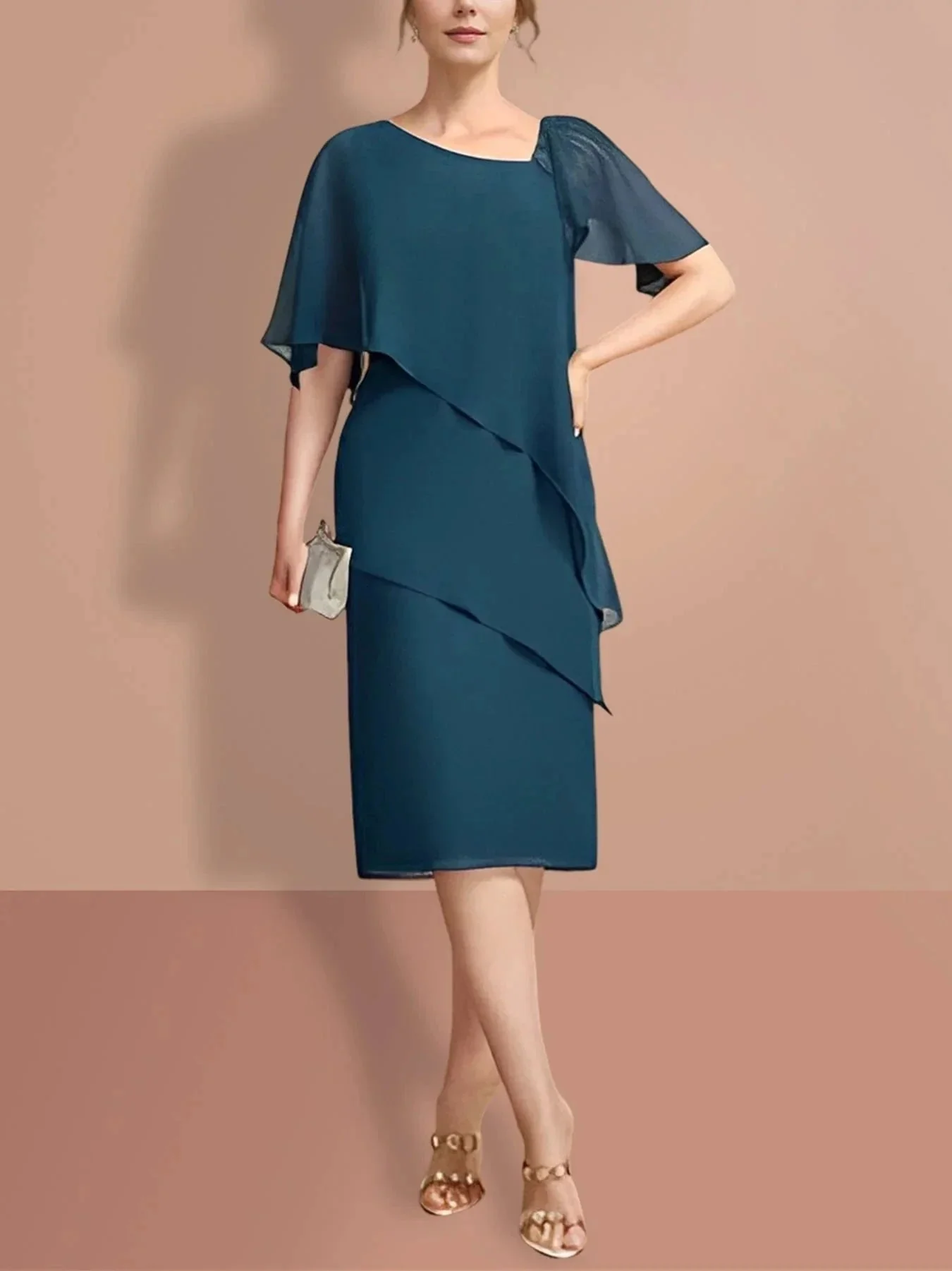 Sheath/Column Knee-Length Short Sleeves Mother of the Bride Dresses - Image 7