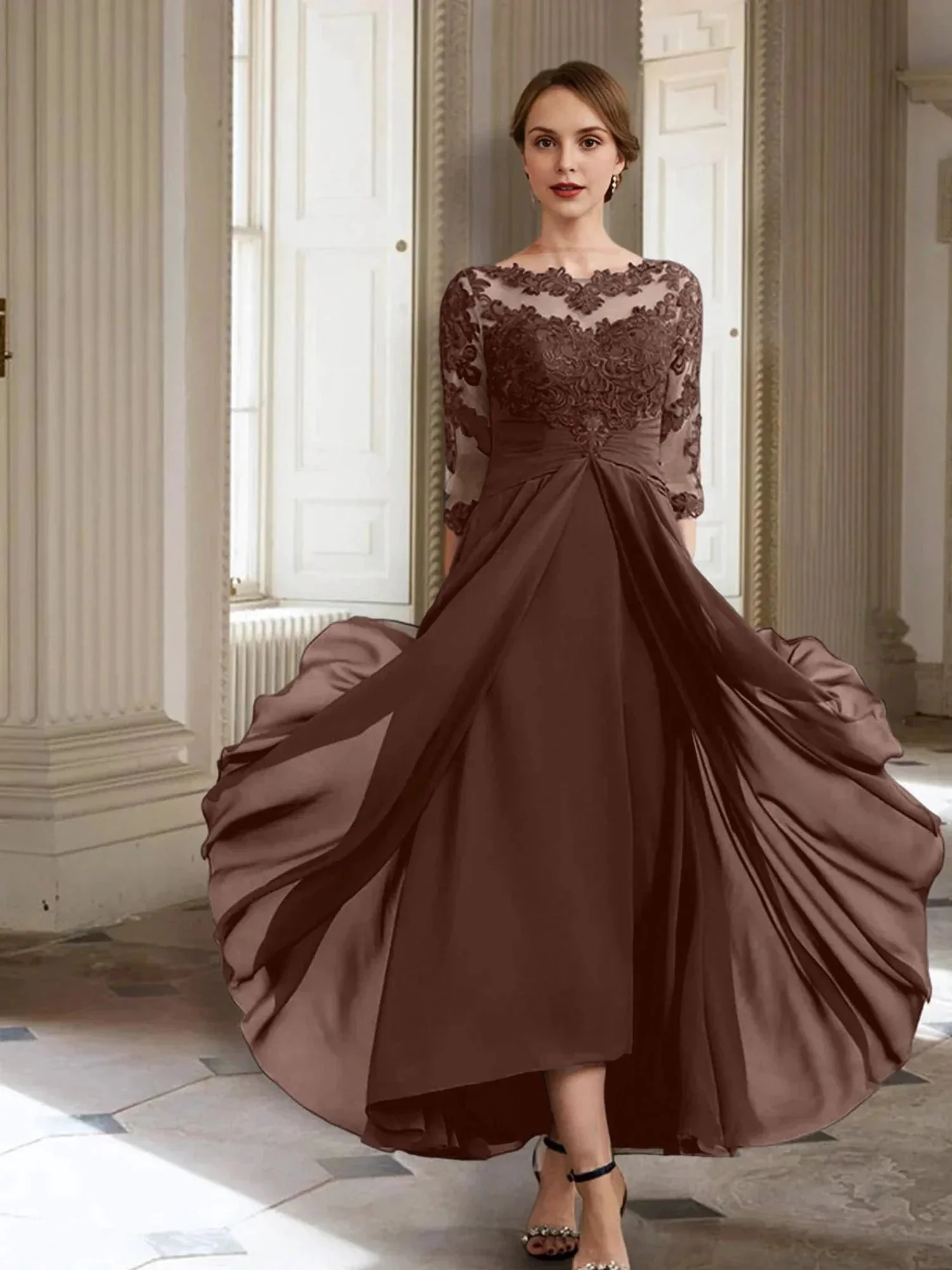 A-Line/Princess Long Sleeves Mother of the Bride Dresses with Applique - Image 9