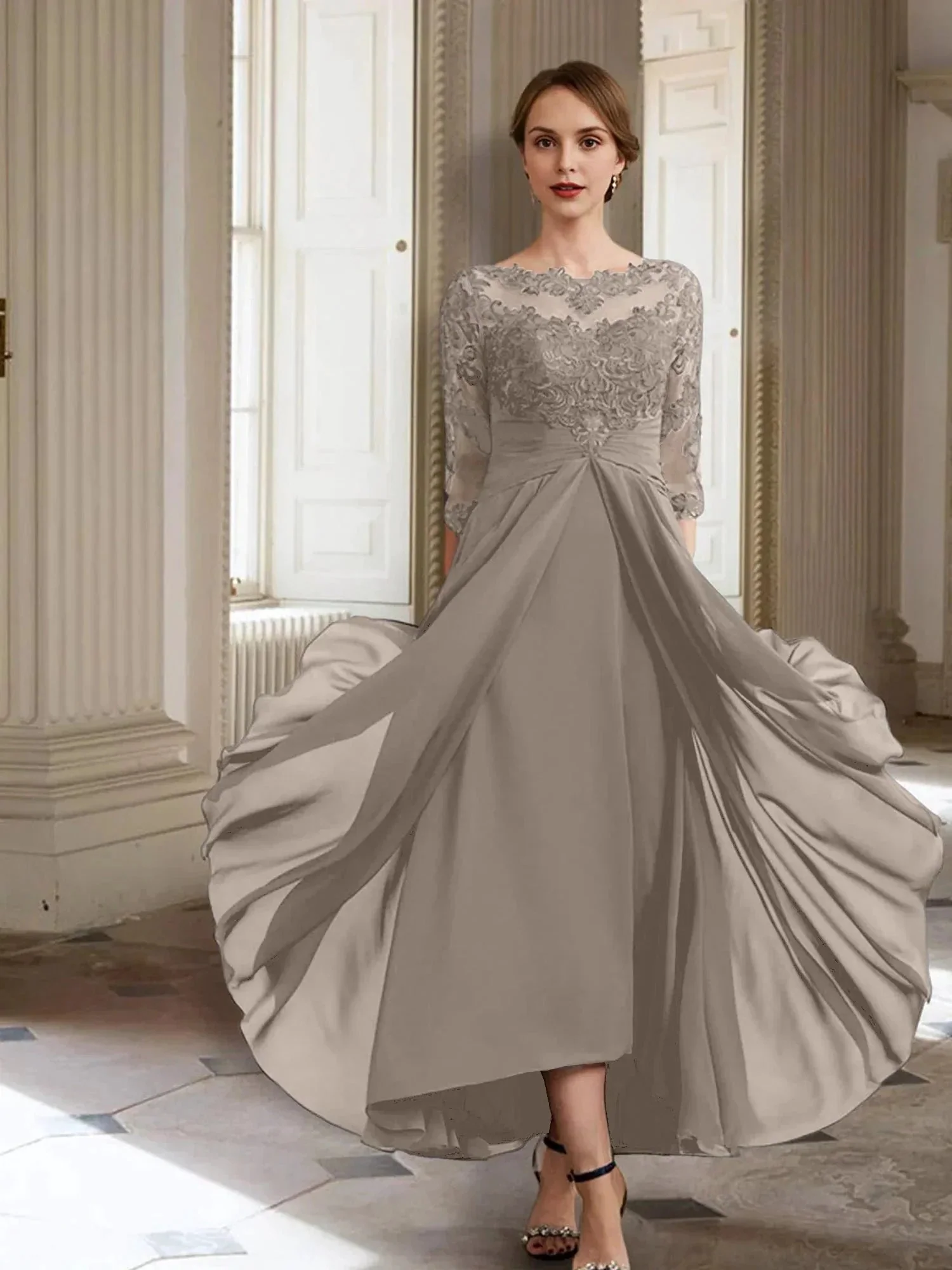 A-Line/Princess Long Sleeves Mother of the Bride Dresses with Applique - Image 90
