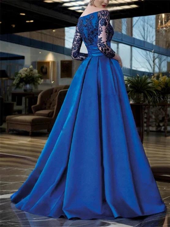 A Line/Princess Off-the-Shoulder 3/4 Sleeves Floor-Length Mother of the Bride Dresses - Image 3