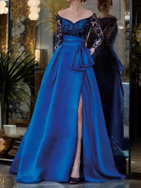 A Line/Princess Off-the-Shoulder 3/4 Sleeves Floor-Length Mother of the Bride Dresses - Image 4