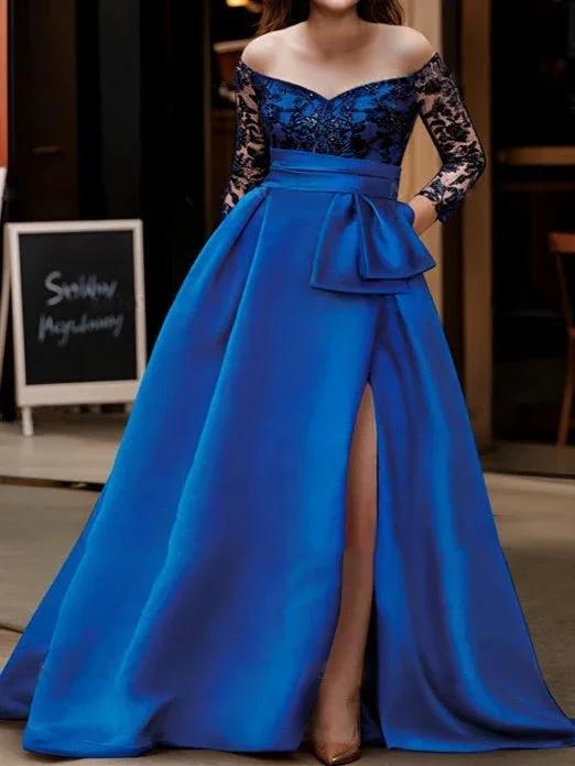 A Line/Princess Off-the-Shoulder 3/4 Sleeves Floor-Length Mother of the Bride Dresses - Image 5