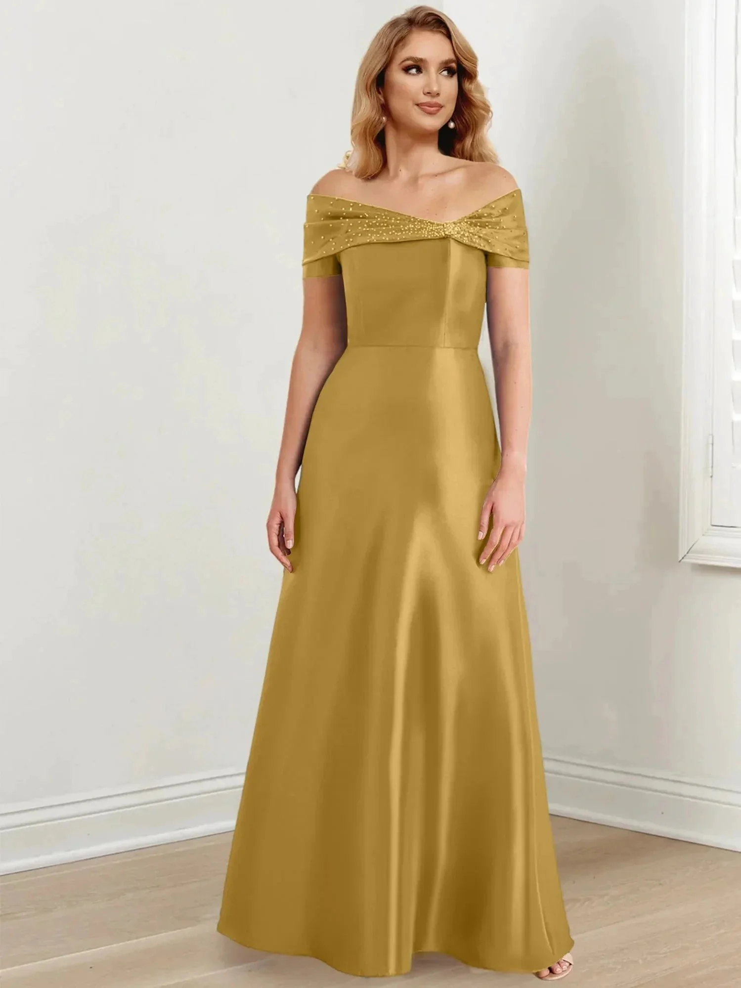 A-Line/Princess Off-the-Shoulder Floor-Length Mother of the Bride Dresses - Image 110
